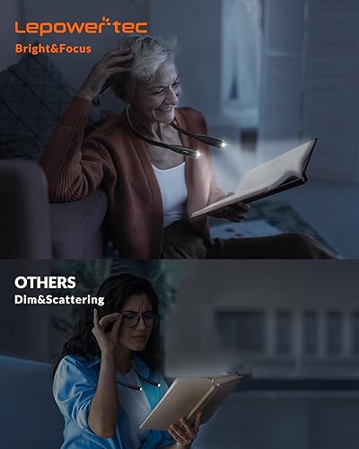 Miniatura 7 de Luz de cuello de lectura, 3 colores y 5 brillos, luz de libro para leer en la cama, lámpara recargable con cómodo brazo de silicona, lámpara de