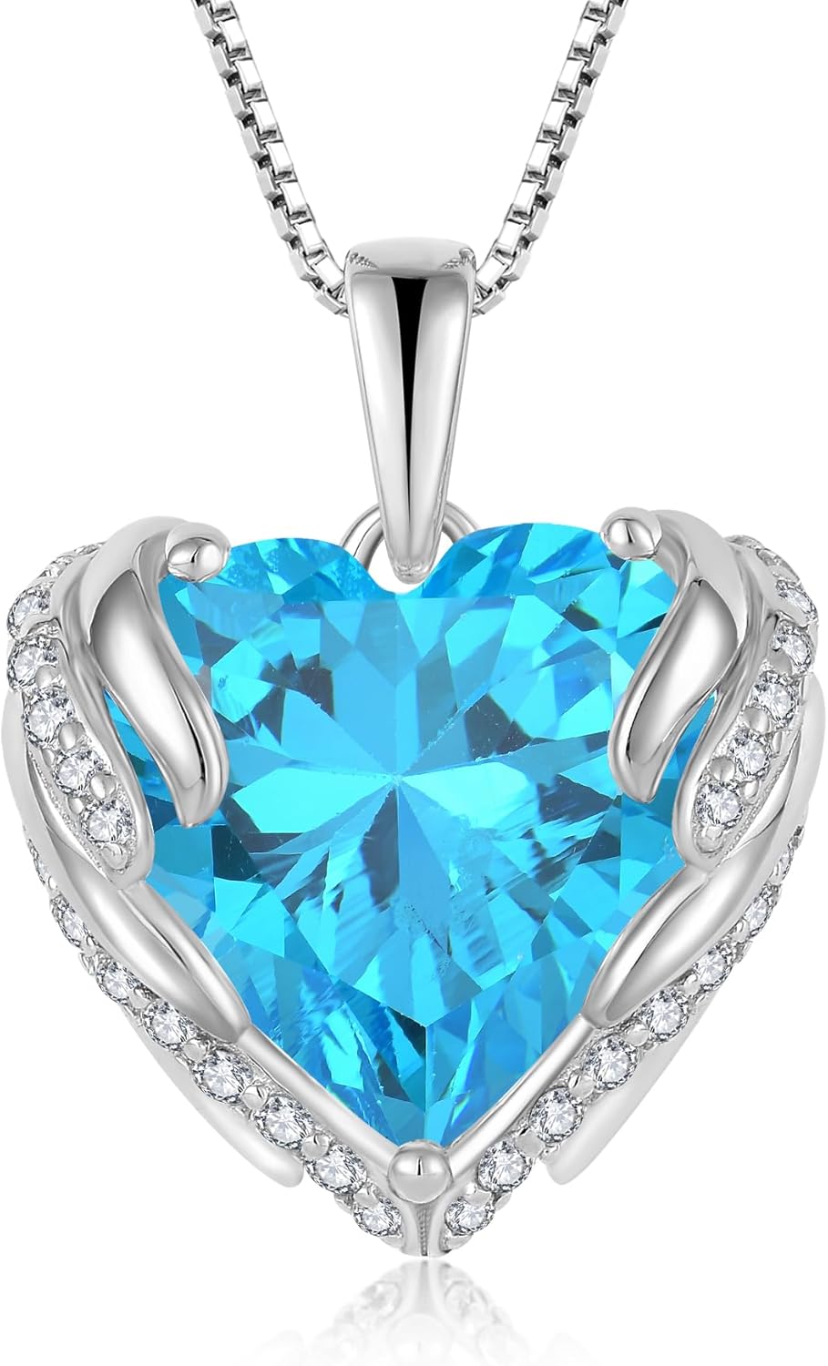 Angel Wings Necklace for Women 925 Sterling Silver Cubic Zirconia Love Heart Birthstone Pendant Necklaces