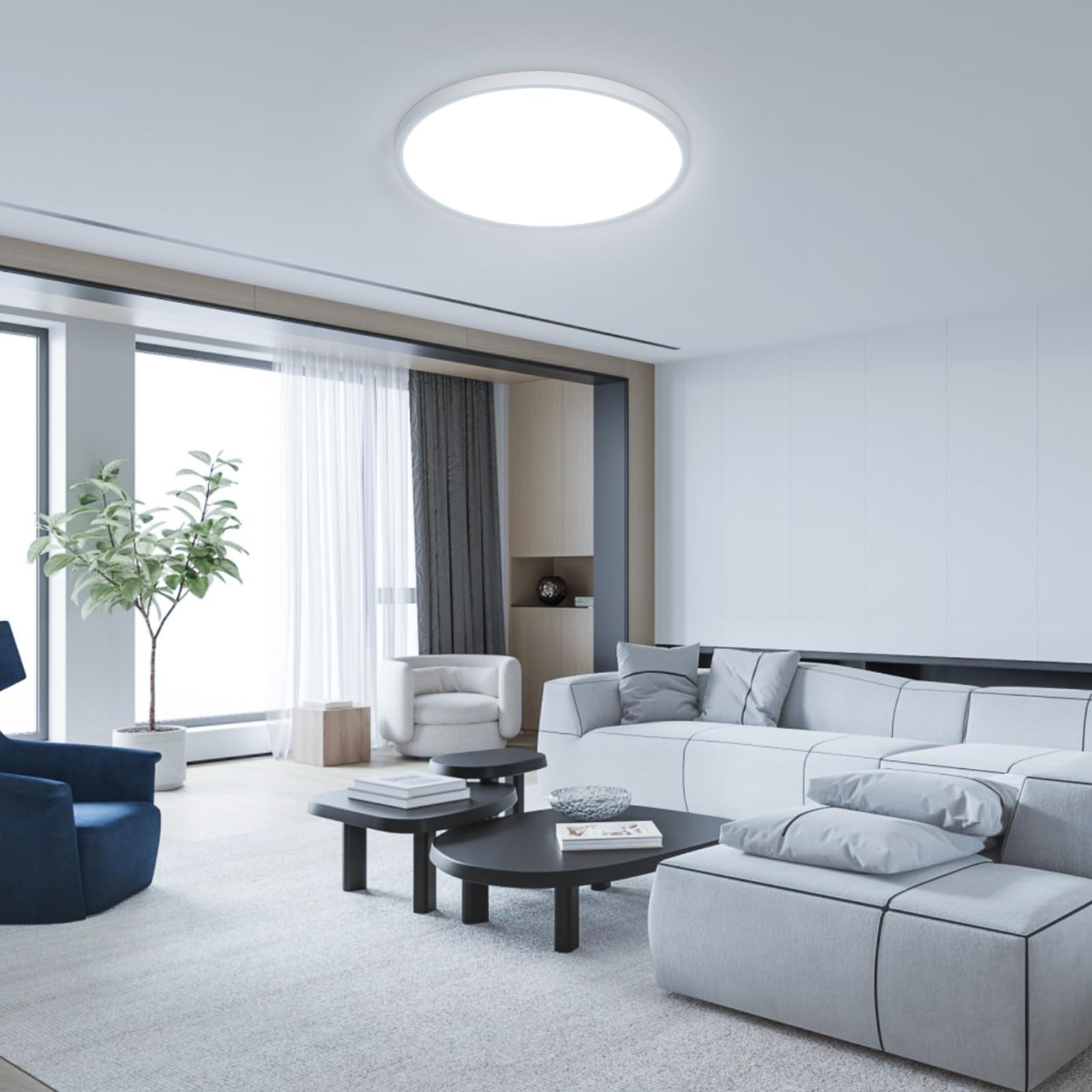 OTREN LED Deckenleuchte 52W, 50cm Rund, 5200LM Flach, 6500K Kaltweiß, IP44 Spritzwassergeschützt, Weiß, Moderne Deckenlampe für Wohnzimmer,Schlafzimmer,Küche& Badezimmer