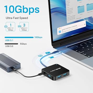 ACASIS 6-in-1 10Gbps USB-C Hub with 4K@60Hz HDMI, 100W PD Adapter | for Mac / Win, 3 USB-A, 1 USB-C data port. Host requires USB4 or Thunderbolt 3/4 for video. Expands 1 monitor only