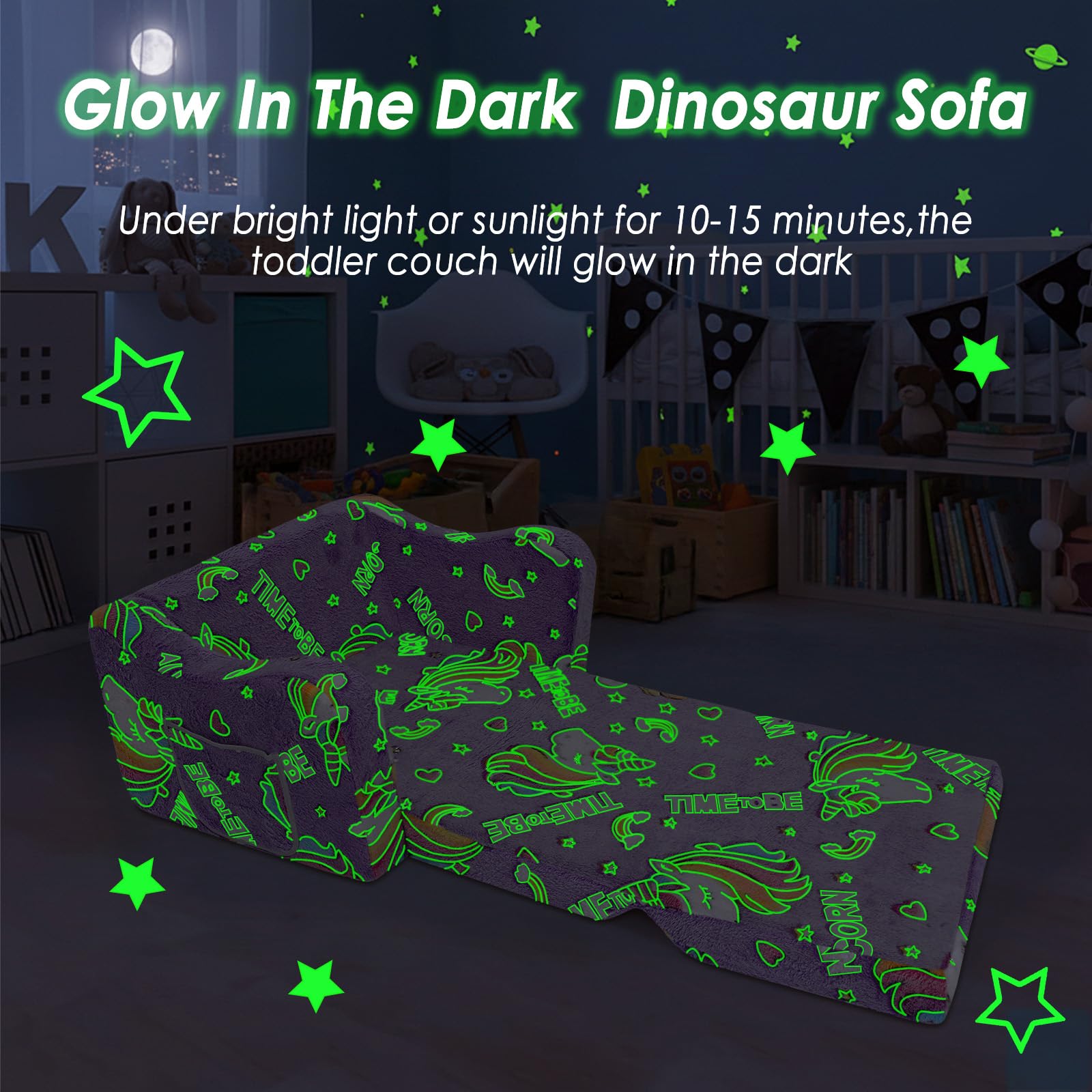 Pieghevole Divano Bambini 2-in-1, Poltroncina Trasformabile in Lettino,Sedia lumineux avec Couverture Camere da Letto, Soggiorno e Stanza per i Giochi,Unicorno