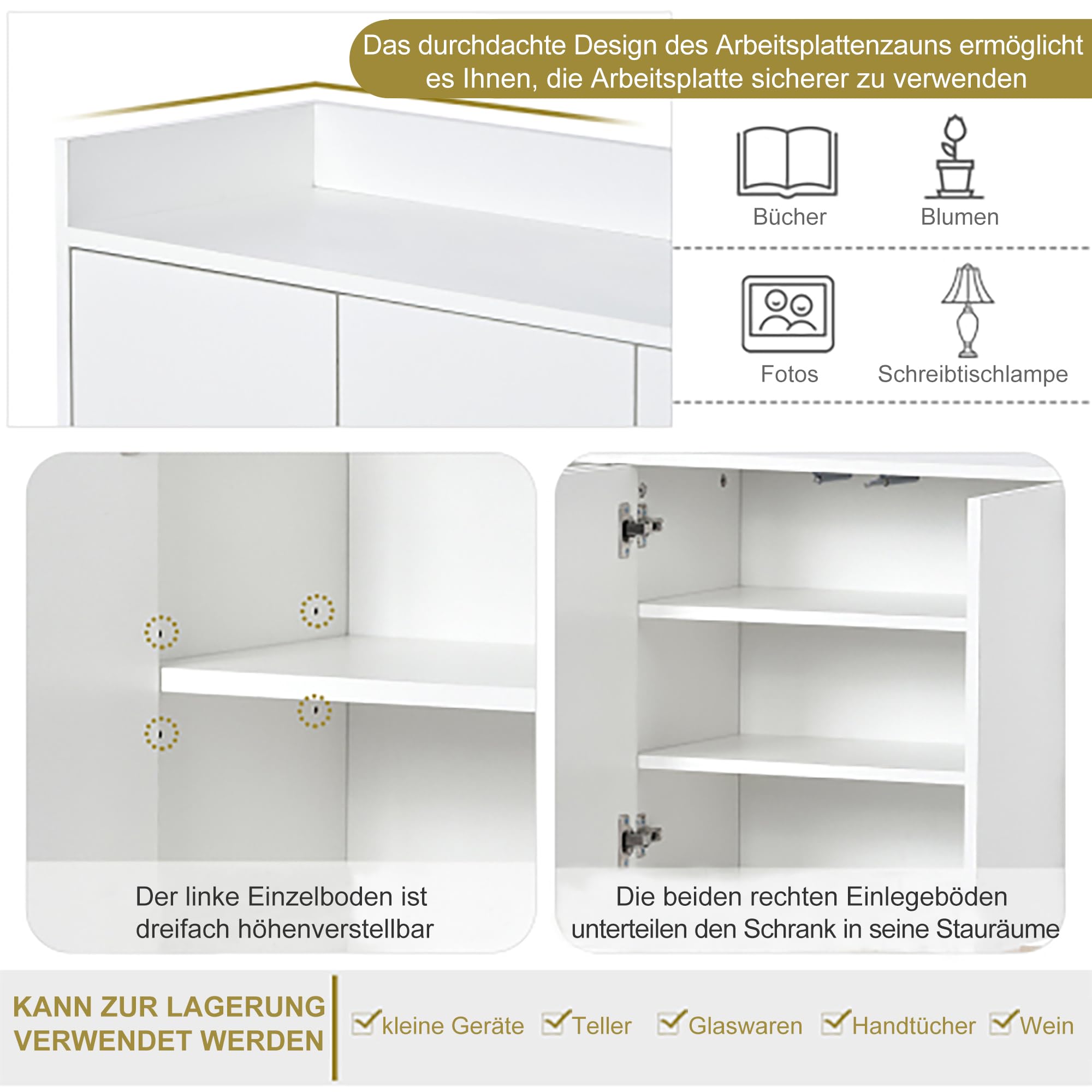 Credenza moderna in stile minimalista 4 ante armadio a buffet senza maniglie per sala da pranzo, soggiorno, cucina (bianco)