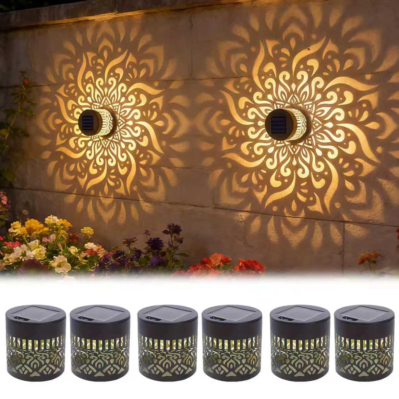 FoxGift Solar Fence Lights Outdoor, Metal Hollowed-Out IP65 Waterproof Solar Wall Art Lights,Projection Dusk Dawn Decorative Lights for Patio Yard Pathway Porch, Gifts for Mom