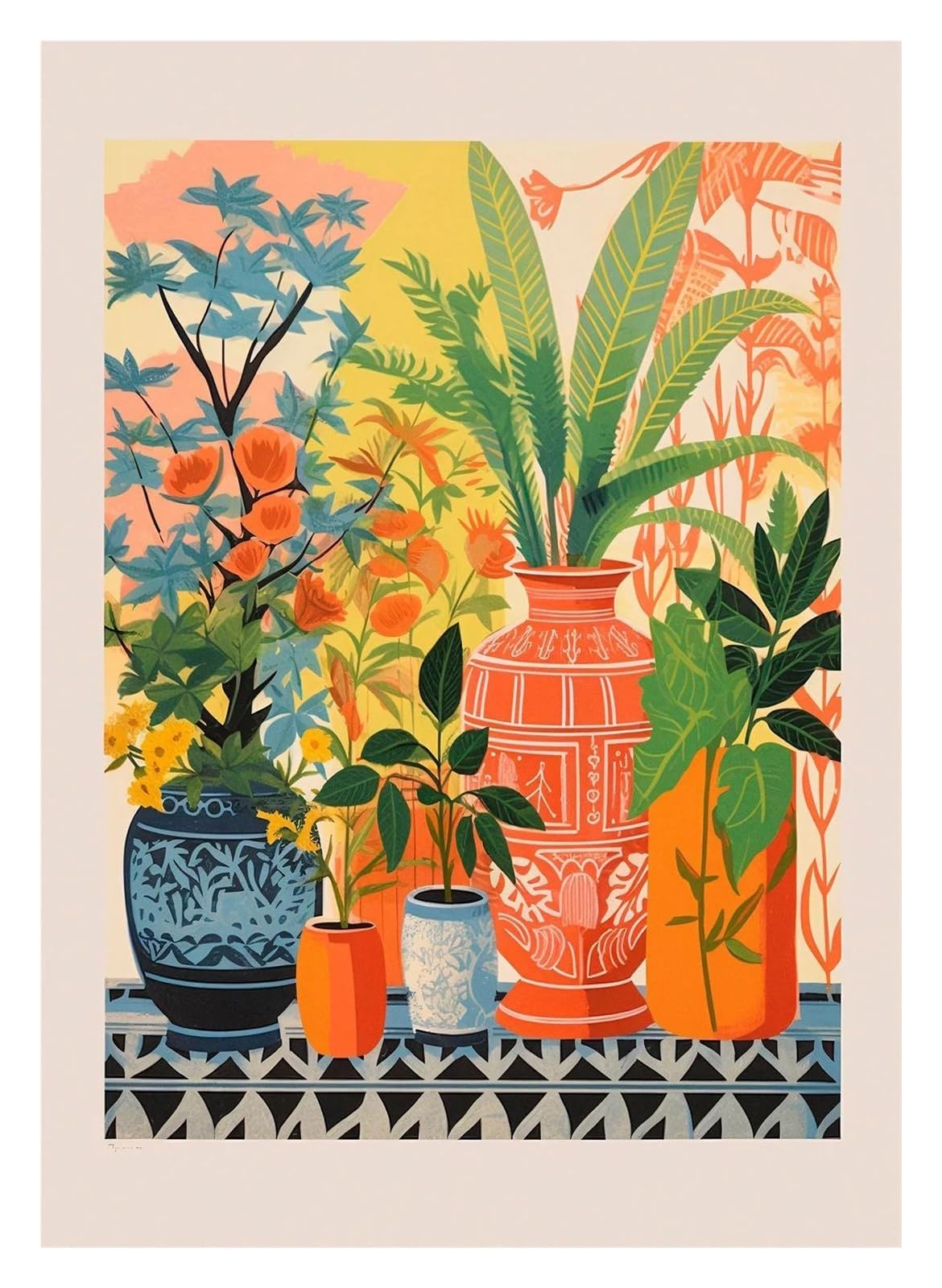 Flor botánica en pintura de jardín sobre lienzo con acabado artístico de alta calidad