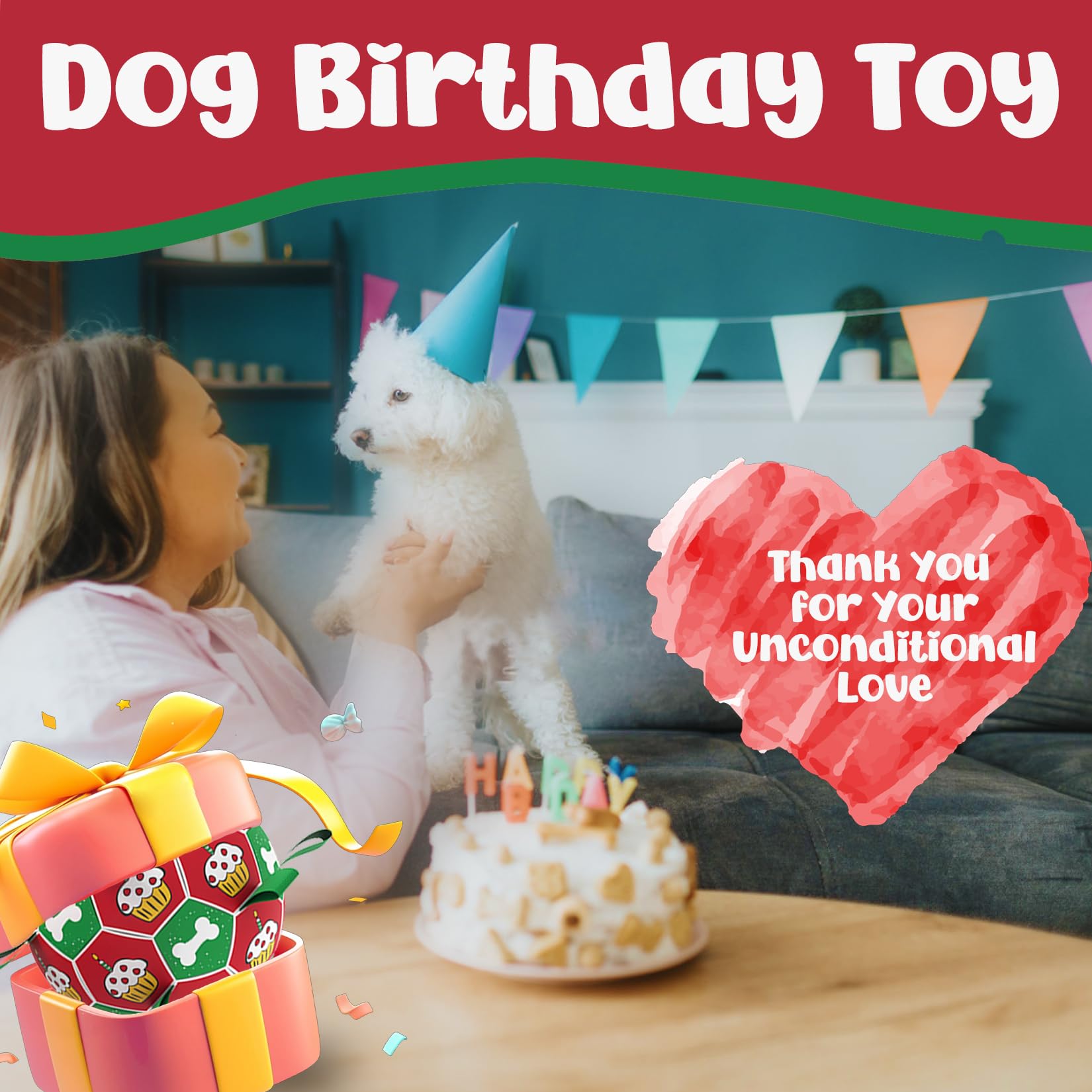 Angecado Interactive Outdoor Dog Soccer Ball Toys with Straps, 6