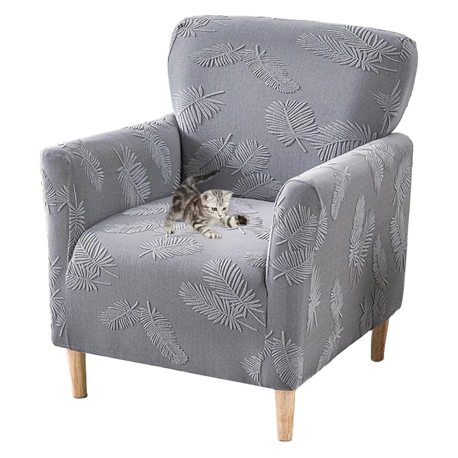 Funda de sillón jacquard elástica con reposabrazos antideslizantes gris