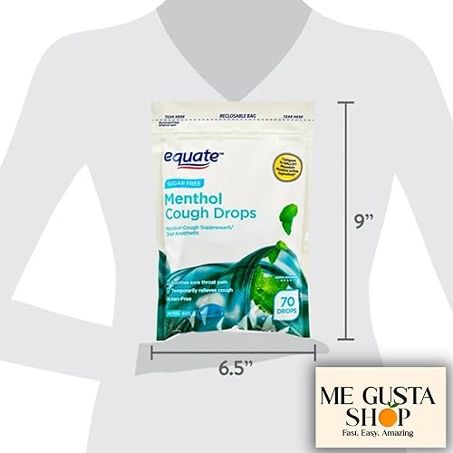Miniatura 4 de Equate - Gotas para la tos de mentol sin azúcar, 70 unidades (paquete de 01), 70 en total + adhesivo Me Gustas