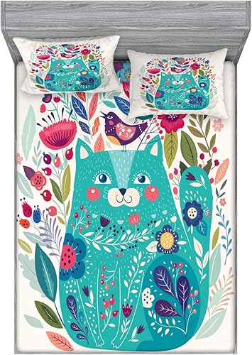 Miniatura 23 de Ambesonne Juego de sábanas bajeras y fundas de almohada de los años 90, patrón geométrico en estilo retro, formas redondas de triángulo de media