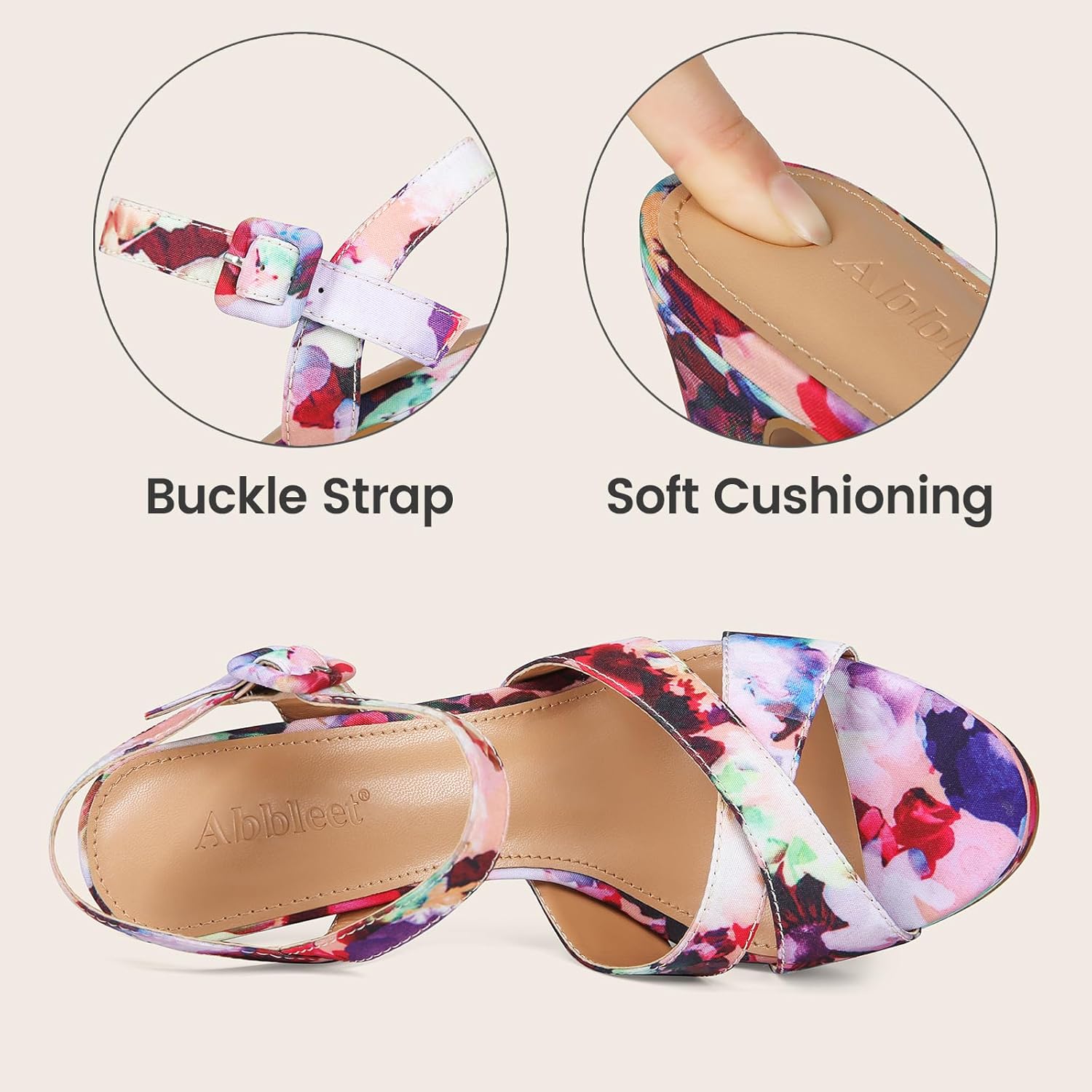 Platform High Heels for Women Strappy Chunky Heels Sandals for Women Open Toe Block Heeled Sandals with Ankle Strap Summer Dress Shoes 6 Flower image 3 of 7 B0D1XS438T