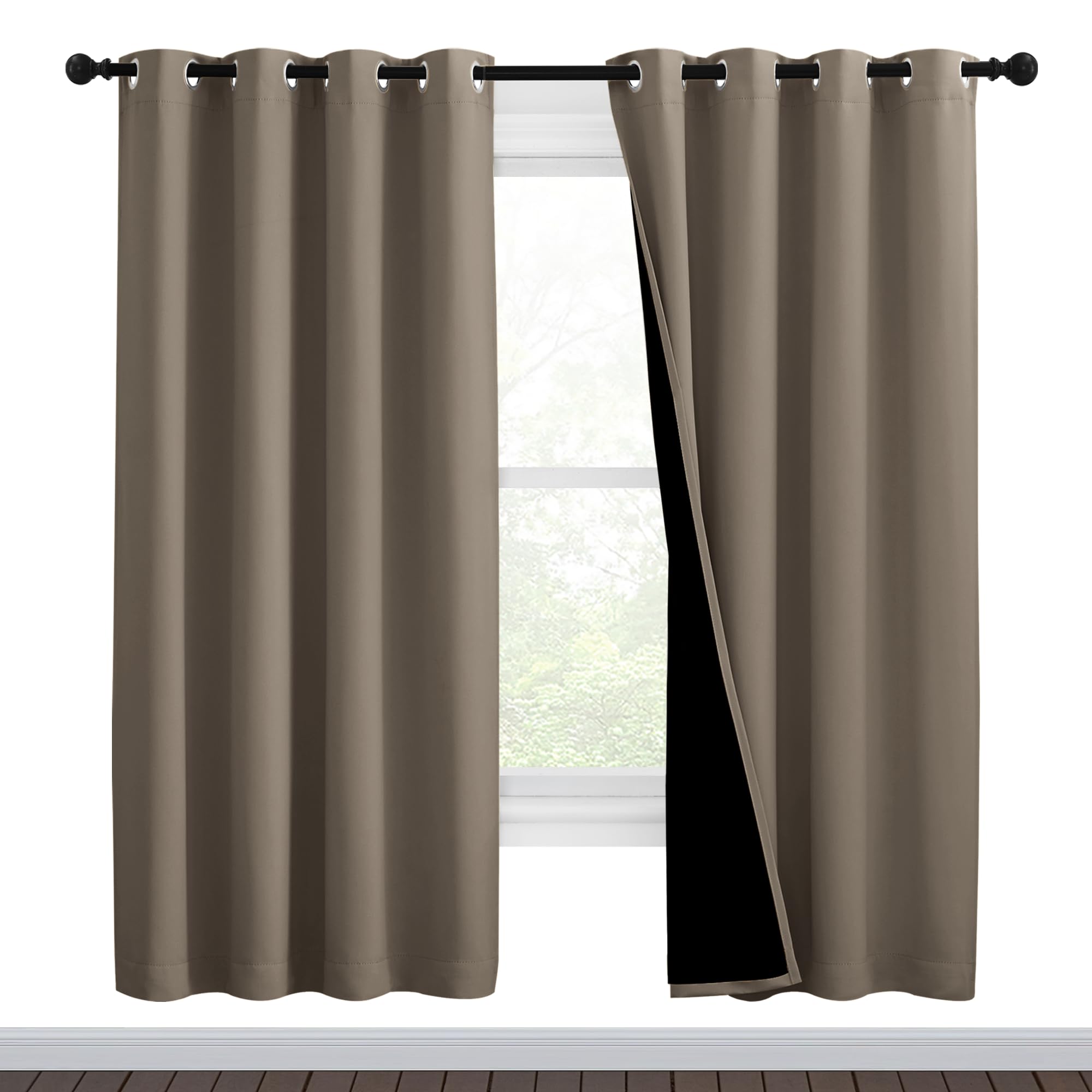 NICETOWN Taupe Full Shade Curtain Panels, Pair of Thermal Insulated &amp; Energy Efficiency Blackout Curtains for Living Room Windows, Lined Silky Performance Window Dressing (46" Wide x 72" Long, Taupe)