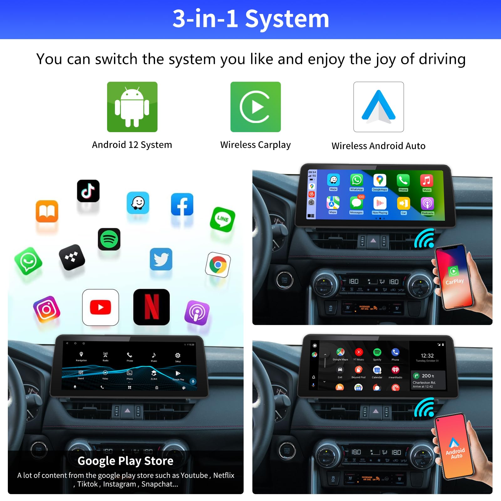 Amazon.co.jp: Road Top 12.3インチ Android 12 カーステレオ タッチ 