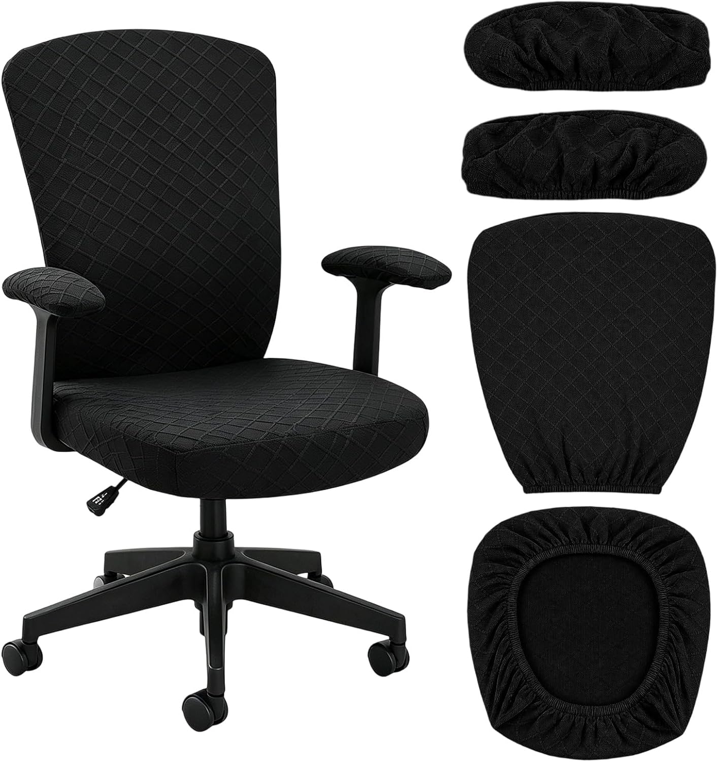 4 Pcs Black Office Chair Covers, Elastic Computer Seat Covers Removable Washable for High Back Armchair, Desk Chair Protectors (Black)