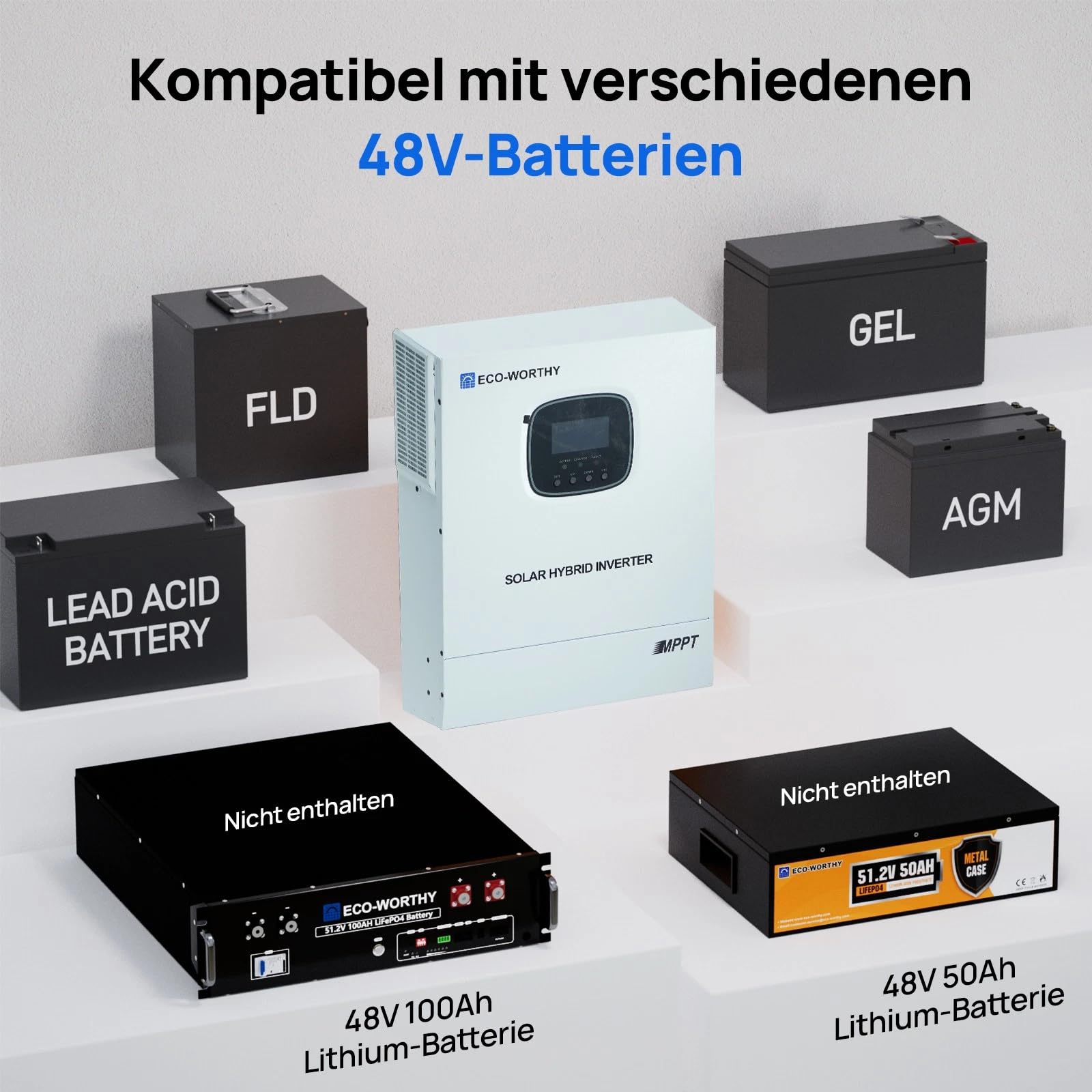 ECO-WORTHY 48V 3000W Hybrid Wechselrichter Reiner Sinus+ MPPT 60A DC zu 220V/230V AC Solarladeregler für Netzunabhängiger Wohnmobil Haushalt komplett Solaranlage