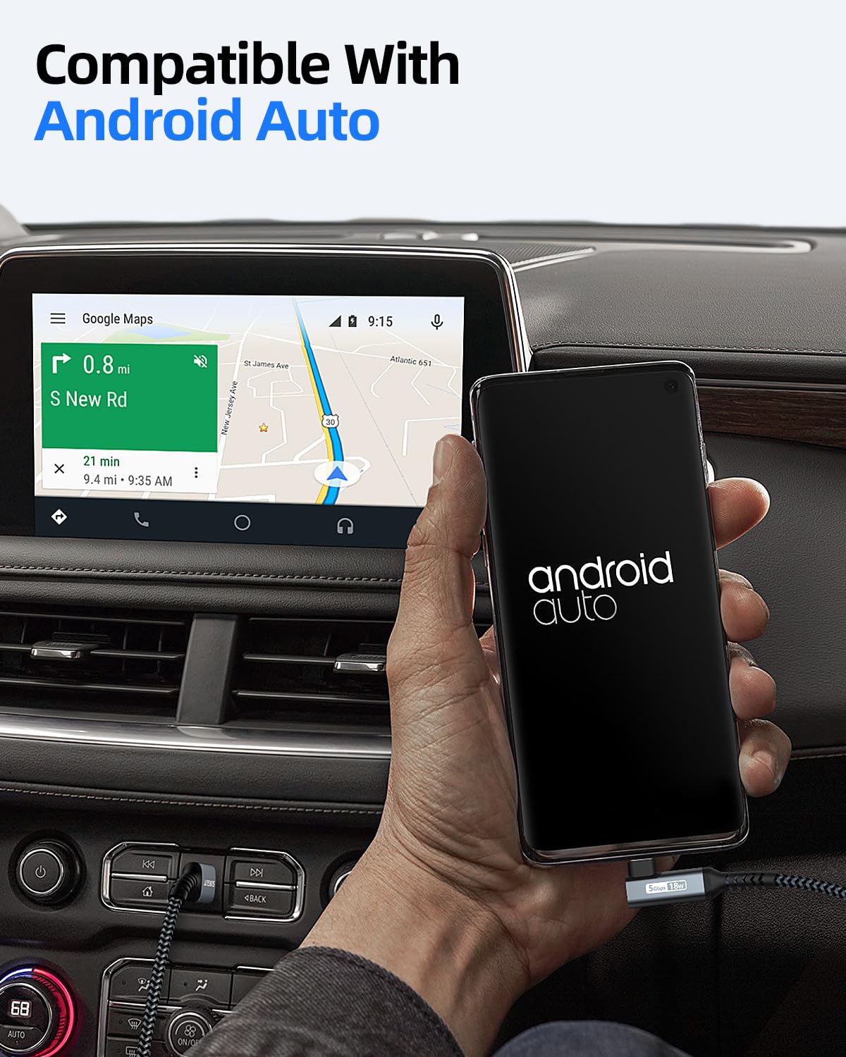 SUNGUY Cavo USB C, 2m 90 Gradi Cavo Type C Ricarica rapida e trasferimento a 5Gbps Cavo Android Auto compatibile con iPhone 16/15 Pro Max, Galaxy S24/S23/S22, P30 Lite