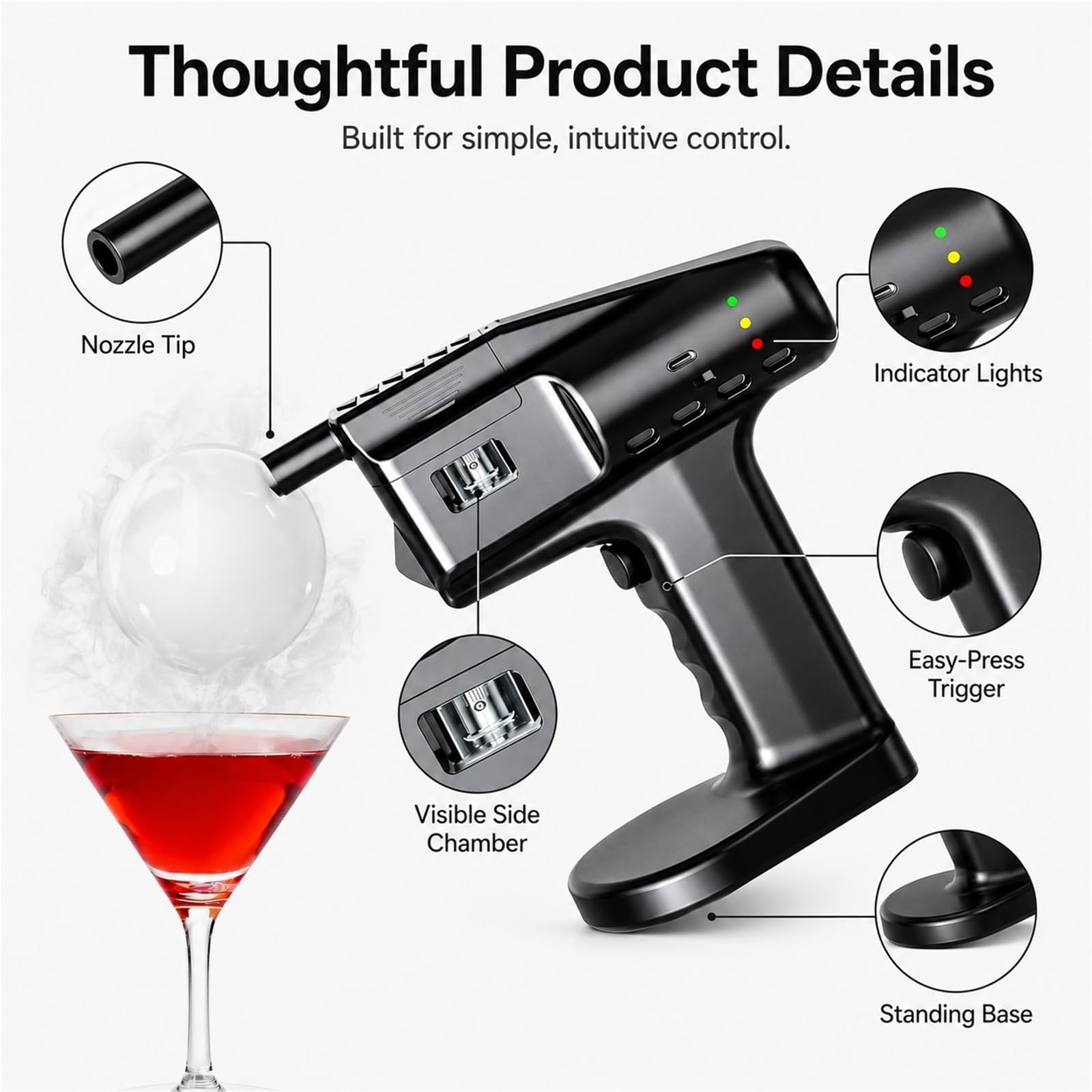 Ahumador de Cócteles Eléctrico Pistola de Burbujas de Humo Comestibles Kit para Bebidas y Comida Herramienta Profesional de Barman y Cocina para Gin Tonic y BBQ
