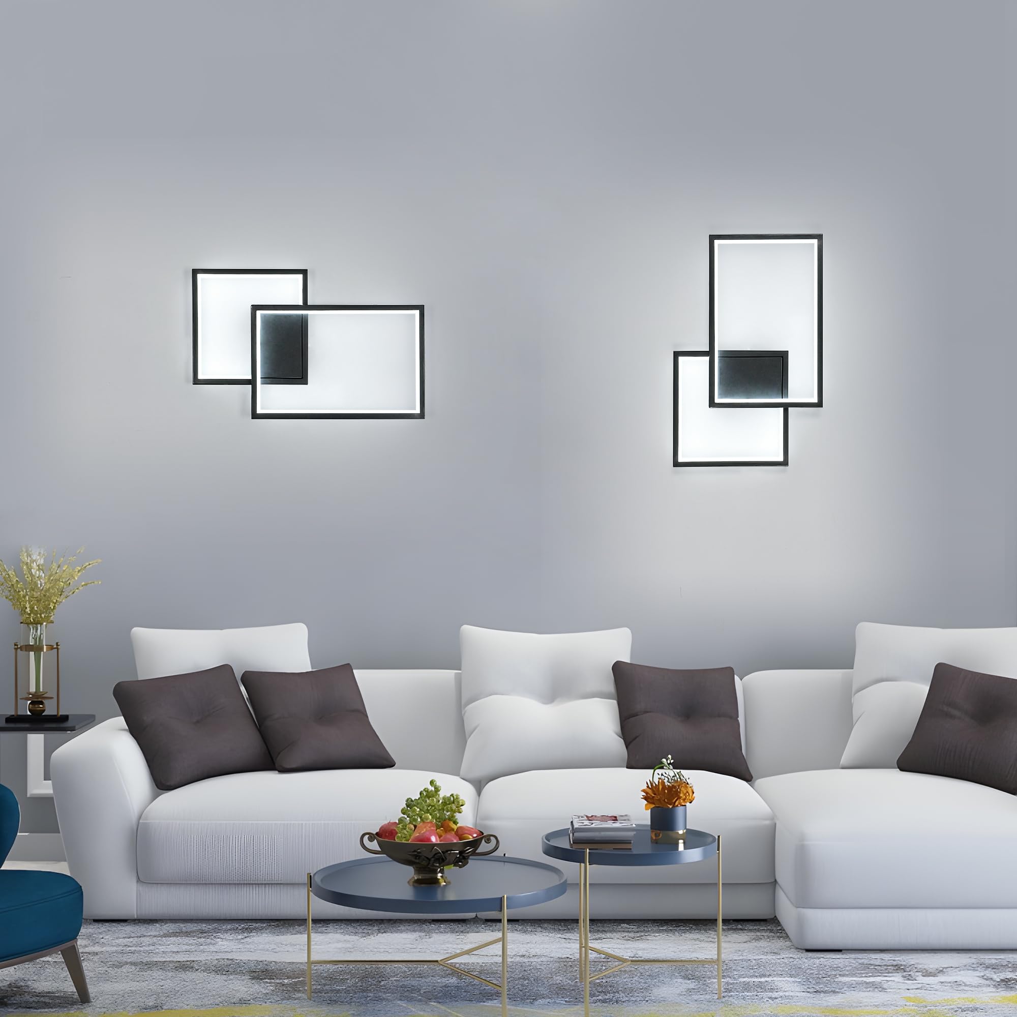 Tealight Applique da Parete Interno, 34W 3825LM Lampada da Parete Moderno, Camera da Letto Lampada a Muro Luce Fredda 6500K per Soggiorno Corridoio Scale, Nero 41CM