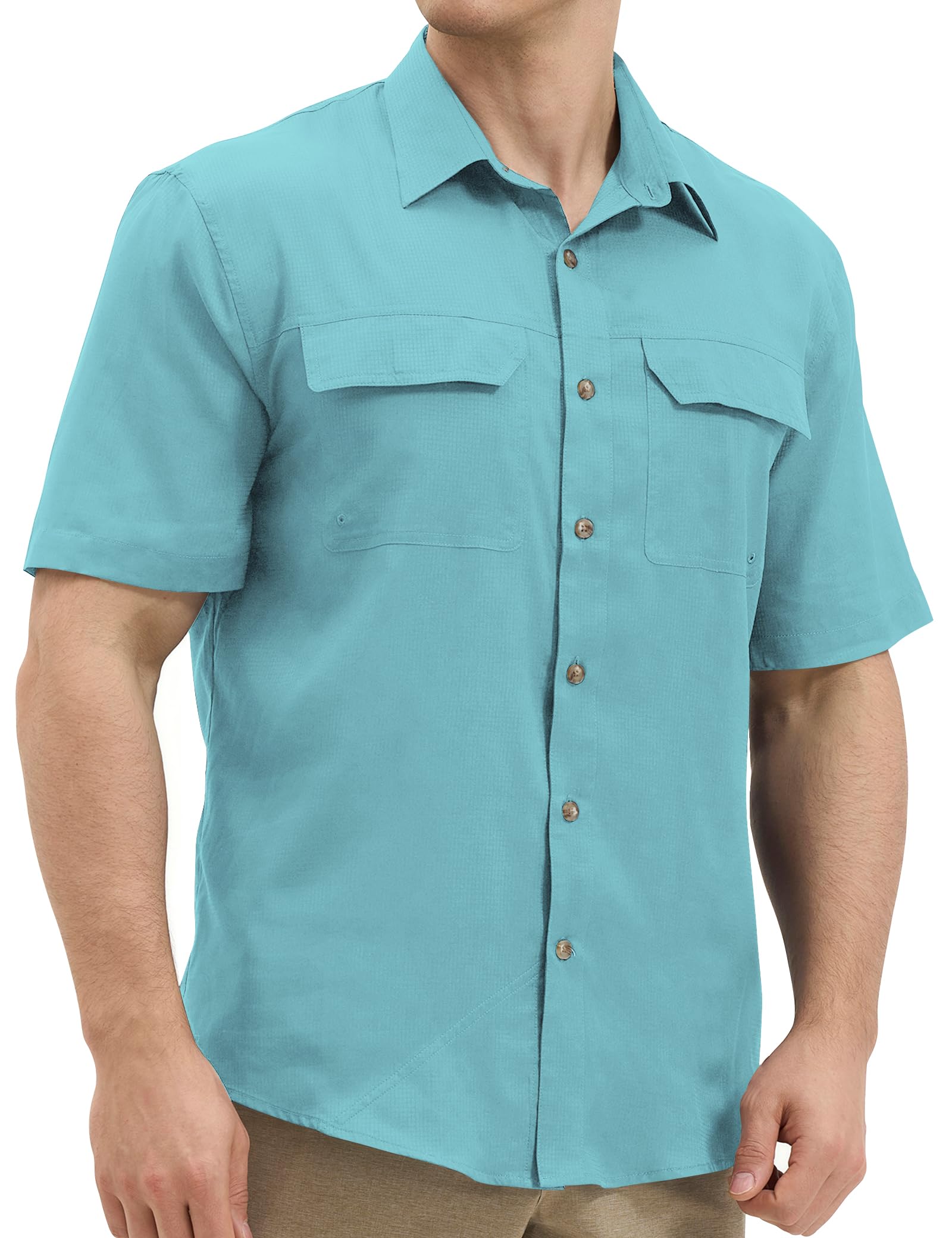 Mens Short Sleeve Sun UV Protection Shirt Cooling Quick Dry Fishing Shirts for Travel Outdoor Camping Hiking UPF 50+