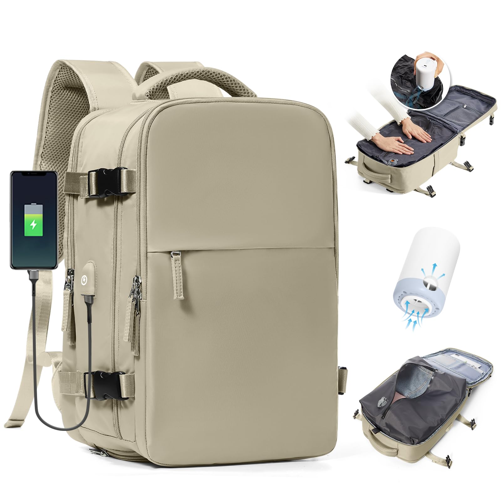 BJLFS Zaino da Viaggio con Sottovuoto Ryanair 40x30x20 Wizzair Bagaglio a mano 40x20x25 Ryanair con Pompa Borse da Cabina per Easyjet 45x36x20 con compressione sottovuoto,Zaino Casual per Laptop