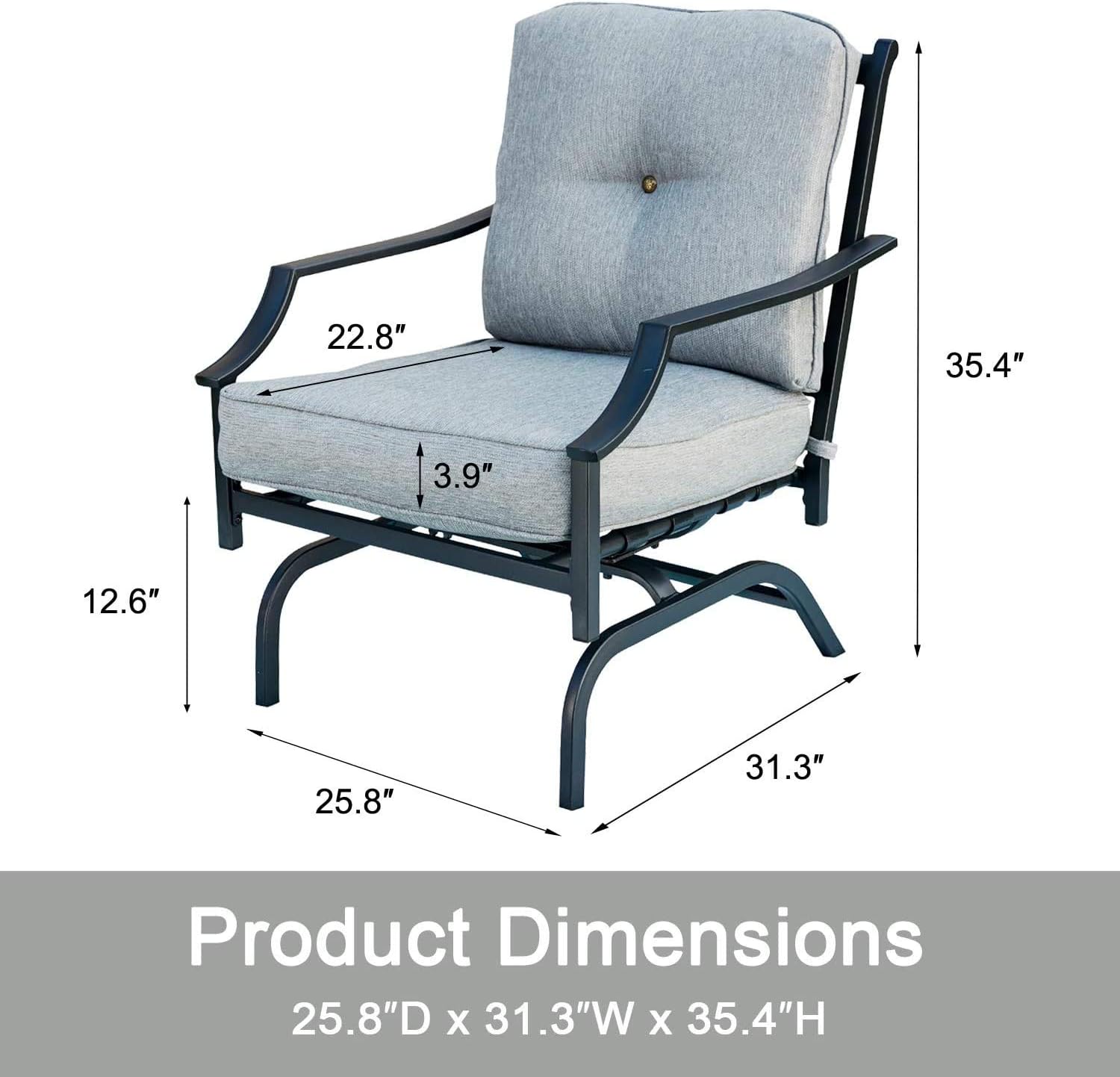 Top Space Rocking Patio Chairs Outdoor Metal Furniture Motion Spring Chair Black Dining Bistro Set with Padded Cushion for Garden Balcony Porch : Patio, Lawn & Garden