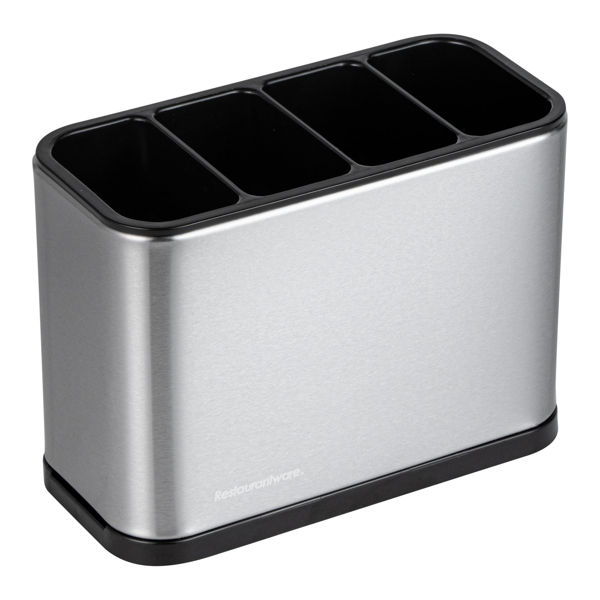 Restaurantware -Met Lux - Organizador de utensilios de 7.09 x 3.39 x 5.12 pulgadas, 1 organizador de utensilios con base pesada, 4 compartimentos, con bandeja de goteo, soporte para utensilios de