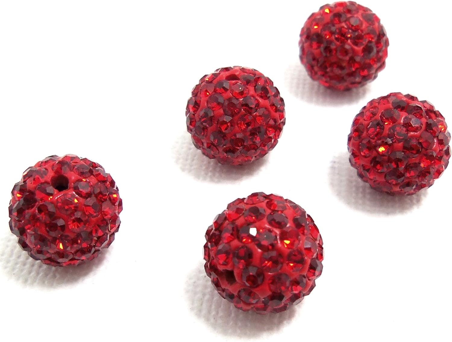 RUBYCA Pave Czech Crystal Disco Ball Clay Beads fit Shamballa Jewelry (100pcs, 12mm, Light Siam Red)