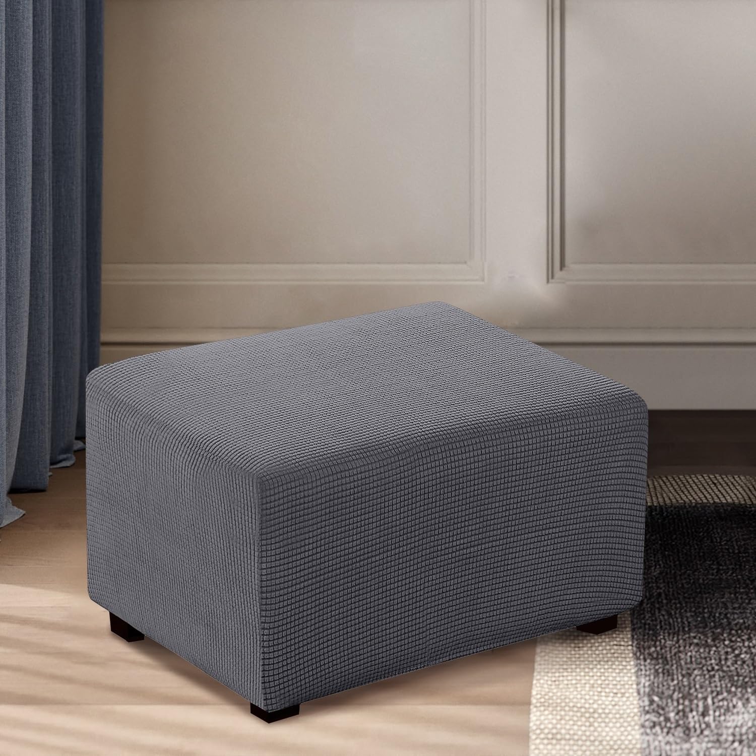 Hockerbezug rechteckig Samt Jacquard Husse Überzug hocker Bezug für Ottomane Fußbank Stretch Ottomane Bezug Rund Quadratische Rechteckige(#9,140x70-95cm)