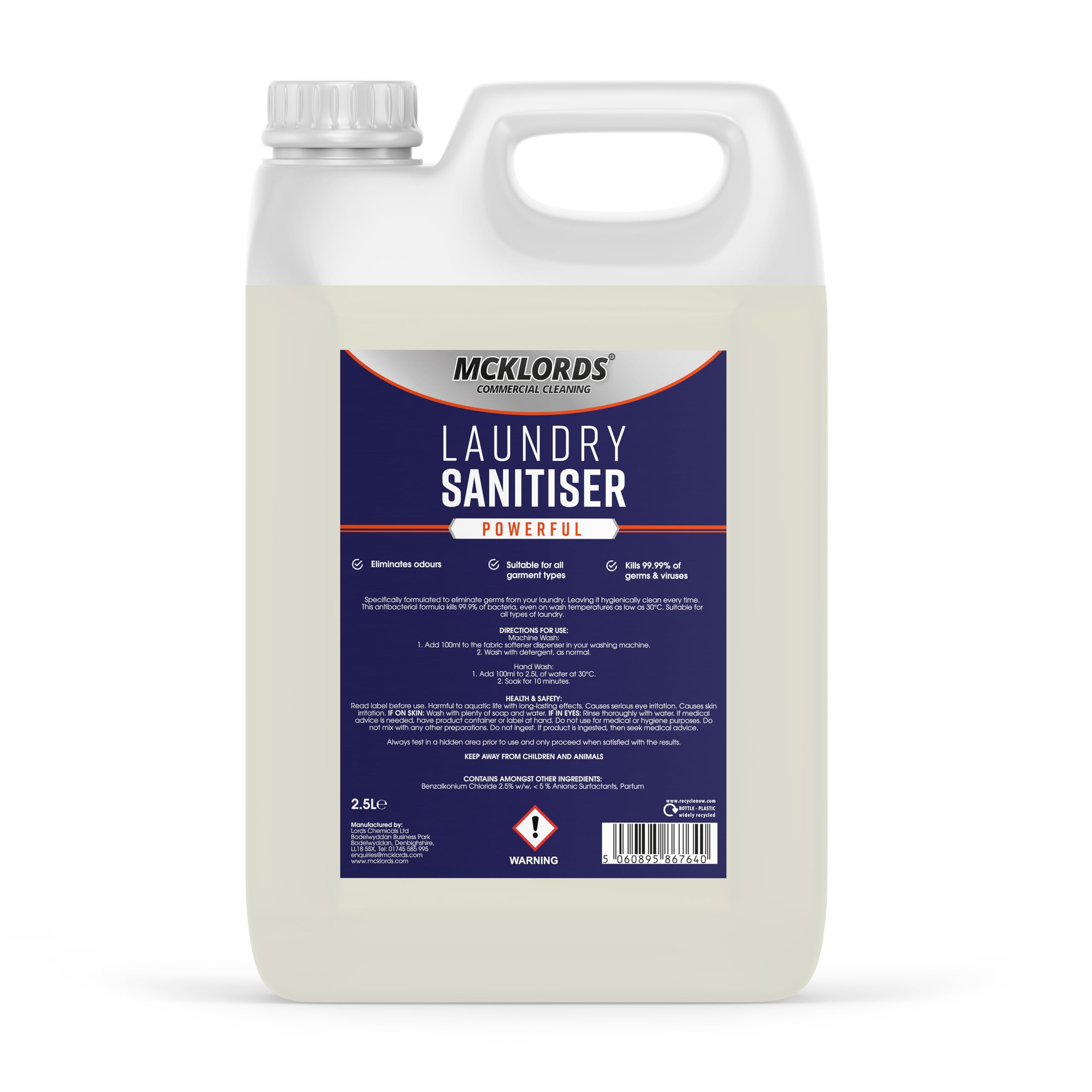 McKLords Commercial Laundry Sanitiser, 2.5 Litre Clear