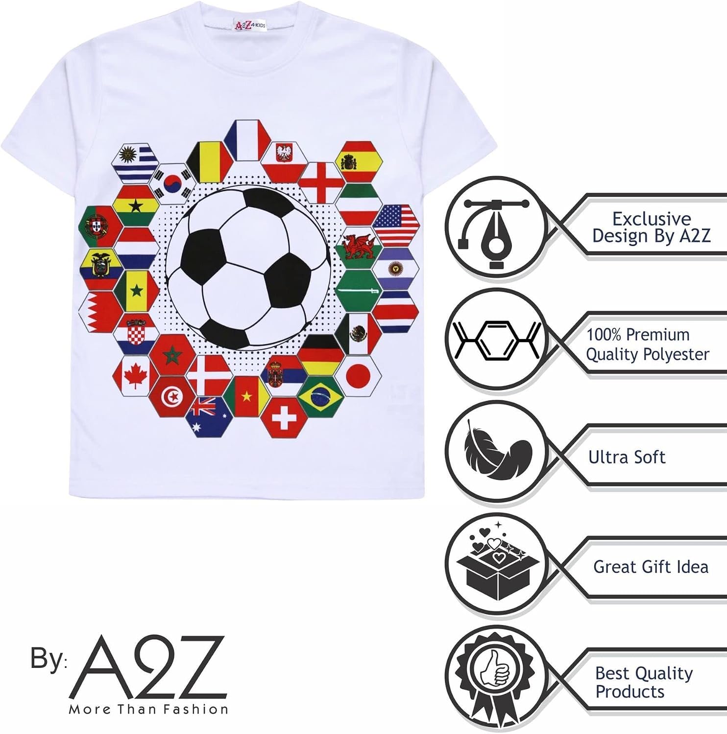 A2Z 4 Kids Girls Boys T Shirts International Football World Cup T-Shirt Soft Feel Soccer Team T-Shirt Age 5-13 Years