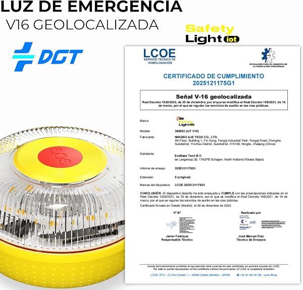 MIAC SAFETY LIGHT IoT Baliza V16 Homologada DGT con Geolocalización SIM y Datos Incluidos hasta 2038 - Luz Emergencia Coche Homologado DGT 3.0 - 3