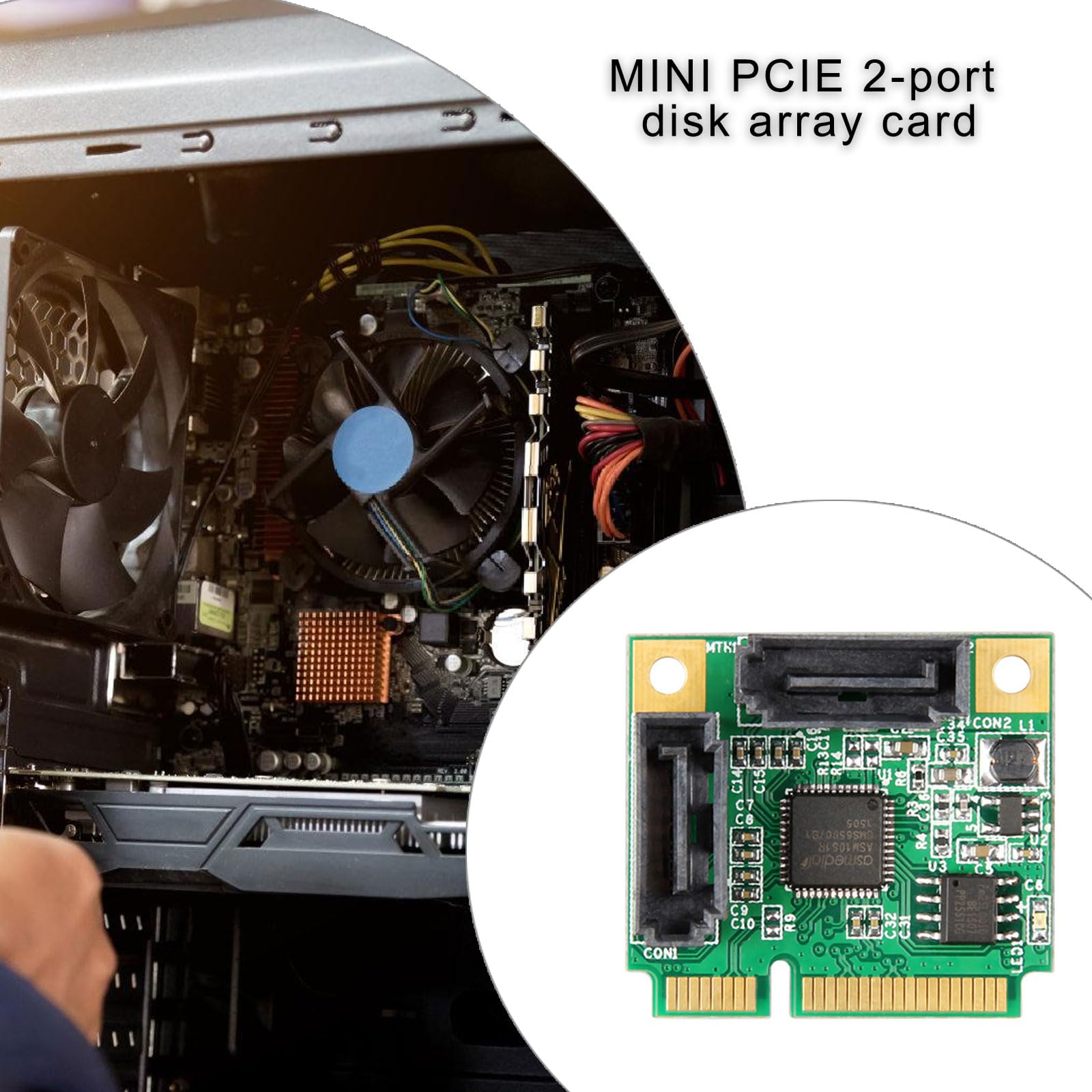 YUGSHNKFC Small PCIE to 2Port Controller Expansion Card 6Gbps Fast Speed RAID1/RAID0 Data Mirroring Technology