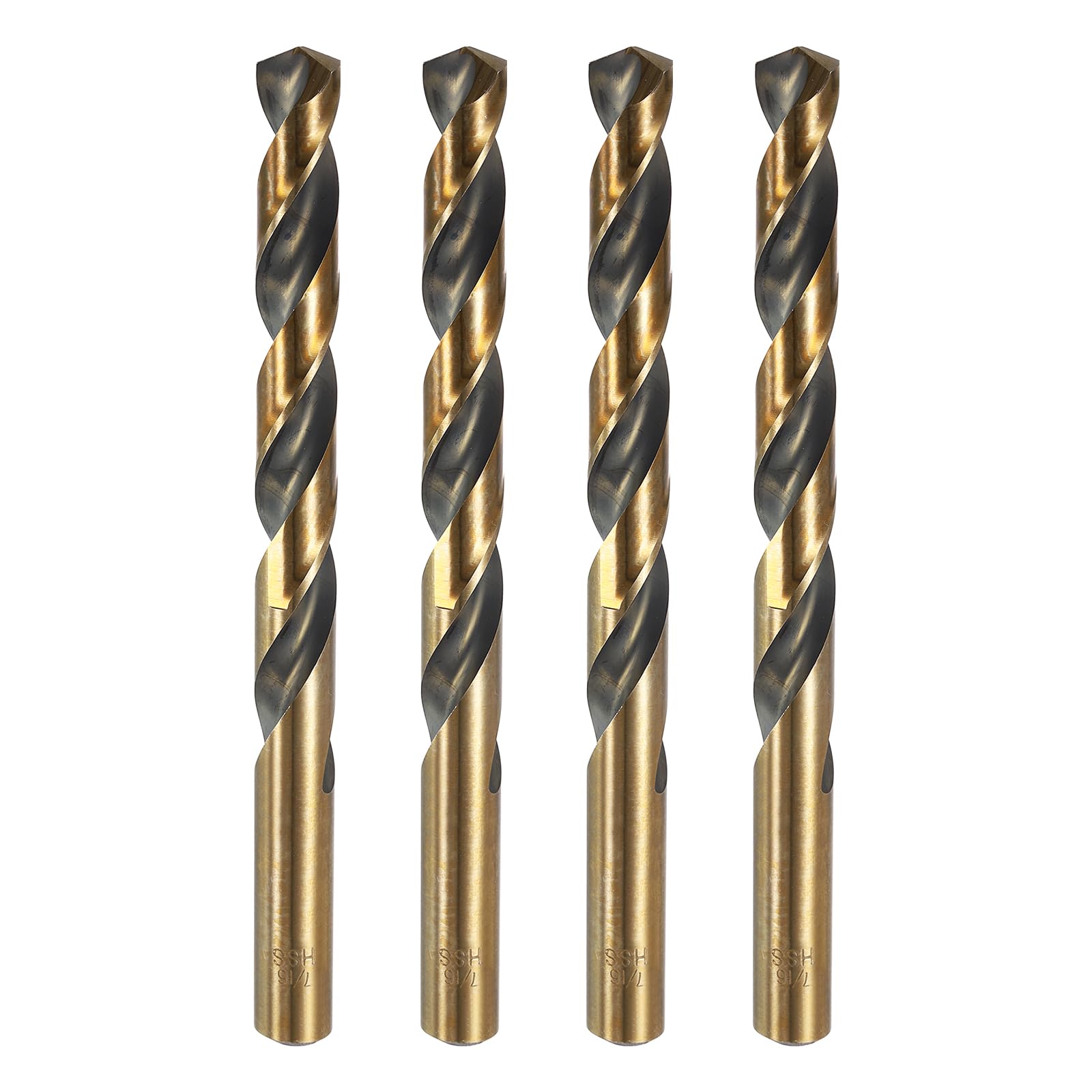 sourcing map 4pcs Reduced Shank Twist Drill Bit 7/16" Dia 7/16" Shank High Speed Steel M2 Black and Gold Oxide Finish Drill Bits for Drilling Hard Metals, Stainless Steel, Cast Iron