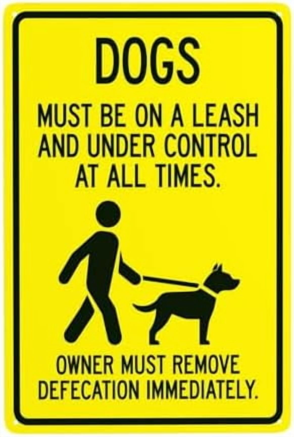 (2-Pack) Metal Tin Sign Dogs Must Be On Leash And Under Control At All Times Owner Must Remove Defecation Warning Sign, Dog Leash Signs for Home Wall Caution Custom Decor 8 x 12 Inch