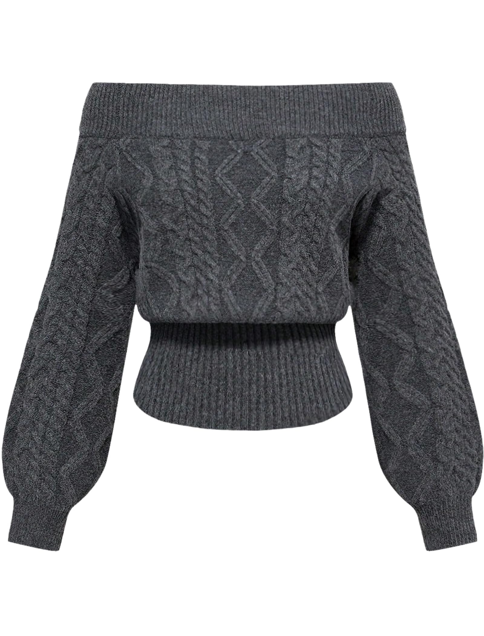 ZAFUL Womens Off The Shoulder Sweater Romantic Thick Knit Z Pattern Lantern Sleeve Pullover Winter Clothing
