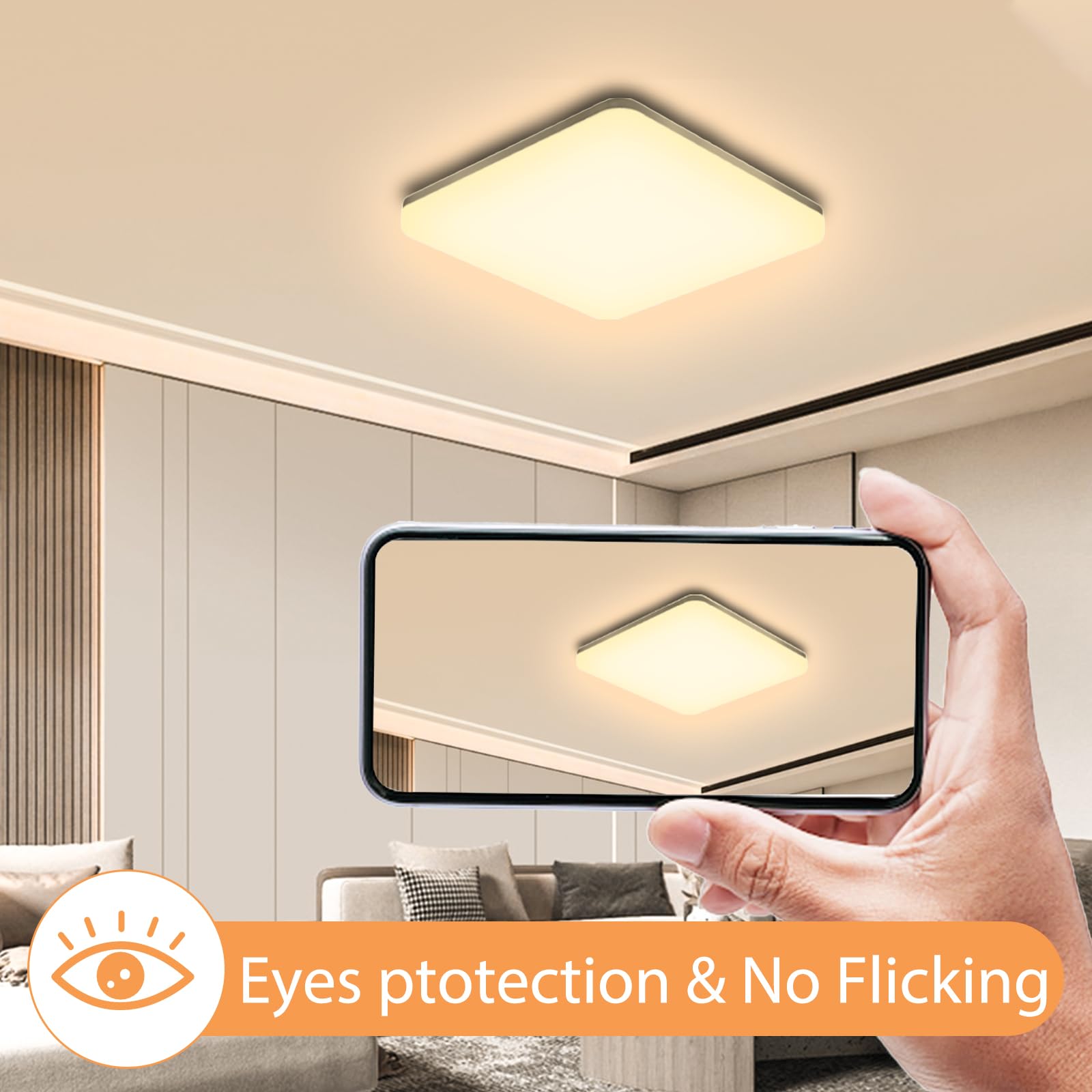 Plafoniera LED Soffitto Quadrata 20W, Lampada da Soffitto Moderno 3000K 2000LM Plafoniera Bagno IP44 Impermeabile Lampadario LED Luce Soffitto per Ufficio, Camera da Letto, Cucina, Soggiorno, Balcone