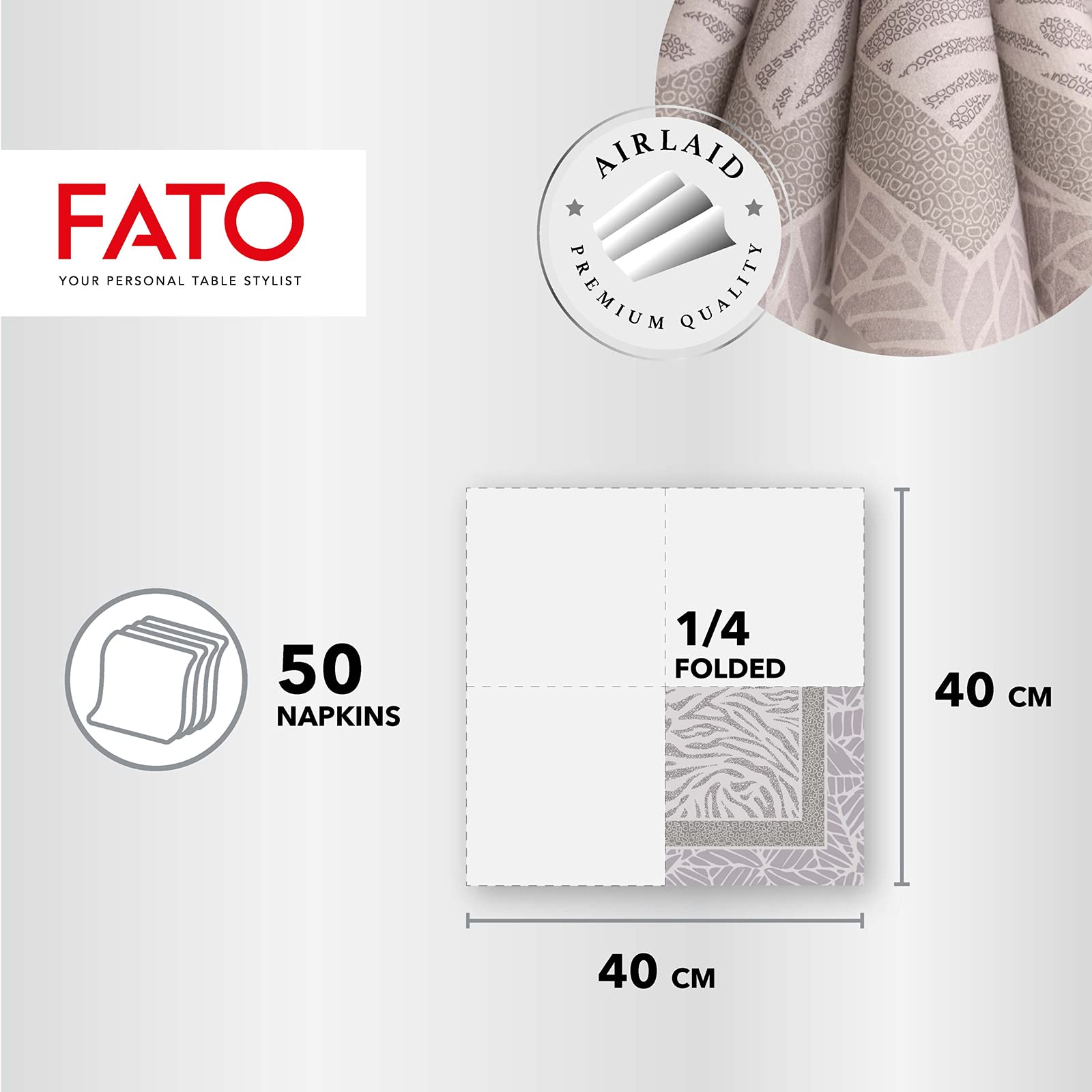 Fato, Dry Paper Napkins, Airlaid, Textile Effect, Pack Of 50 Napkins