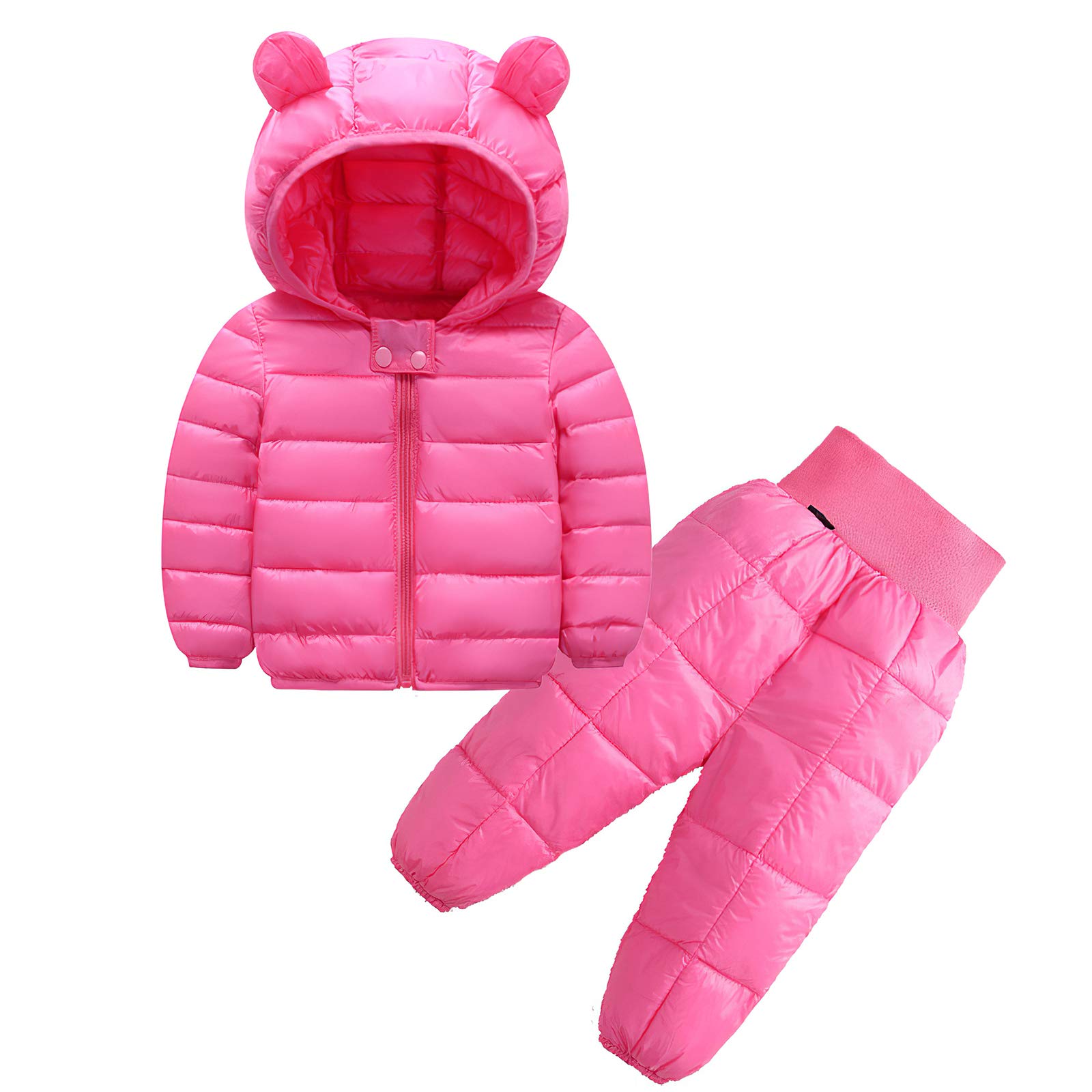 Jamron Little Kid's Winter Snowsuits Lovely Ultralight Hooded Puffer Jacket + High Waist Pants Pink SN071016 1-2 Years