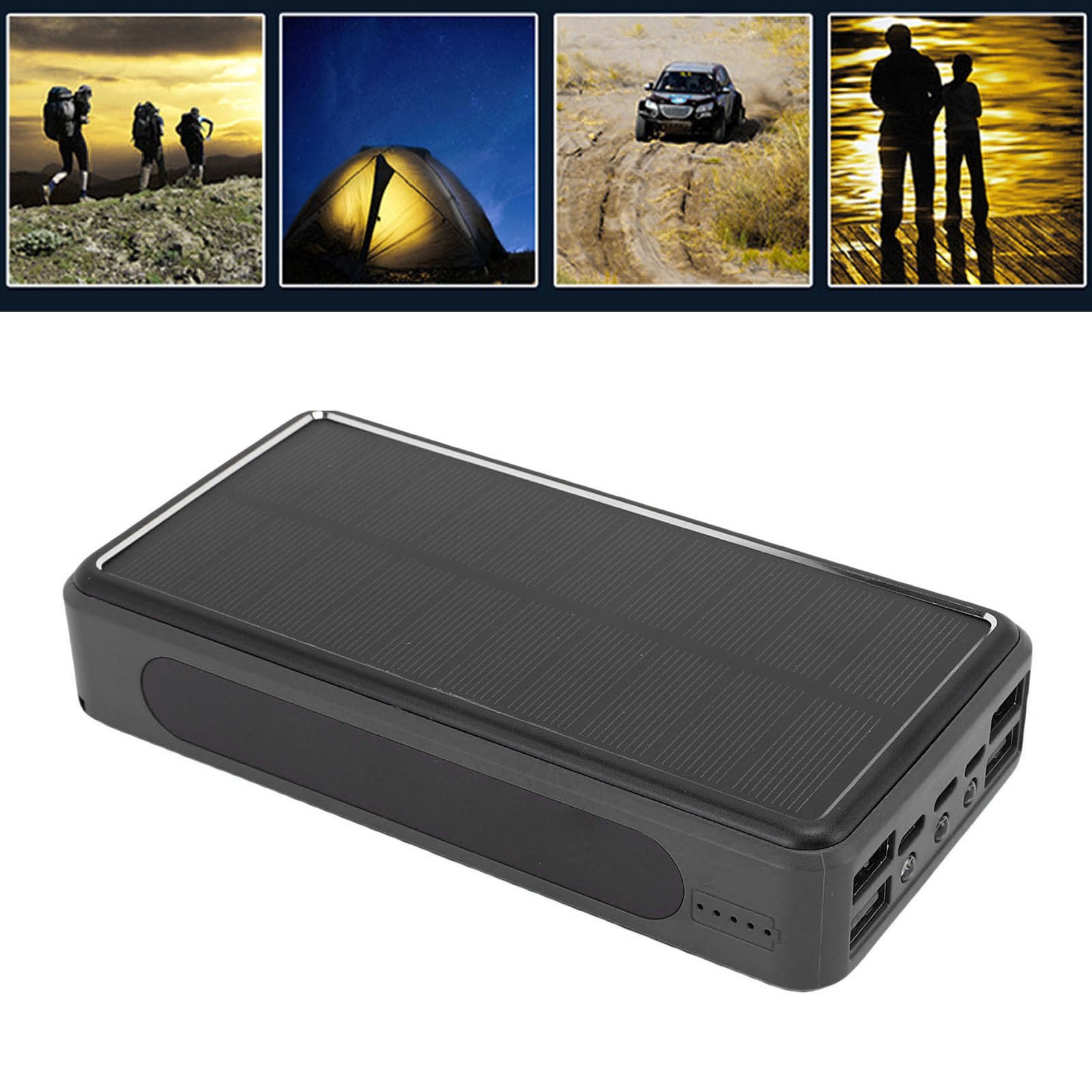Chargeur Portable avec Banque D'énergie Solaire 50000mAh et Lumière LED pour Les Activités de Plein Air Randonnée en Alliage D'aluminium (Noire)