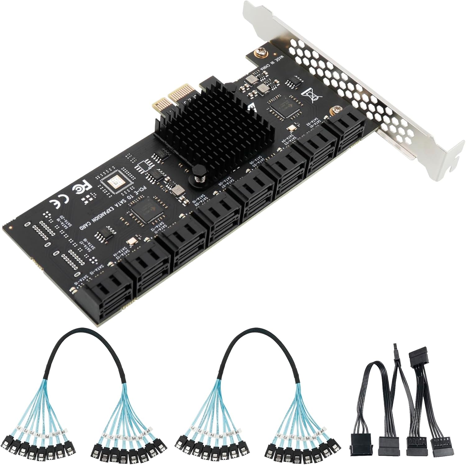 SATA Expansion Card PCIe X1 to 16Port SATA 3.0 SSD 6Gbps Controller Adapter Card