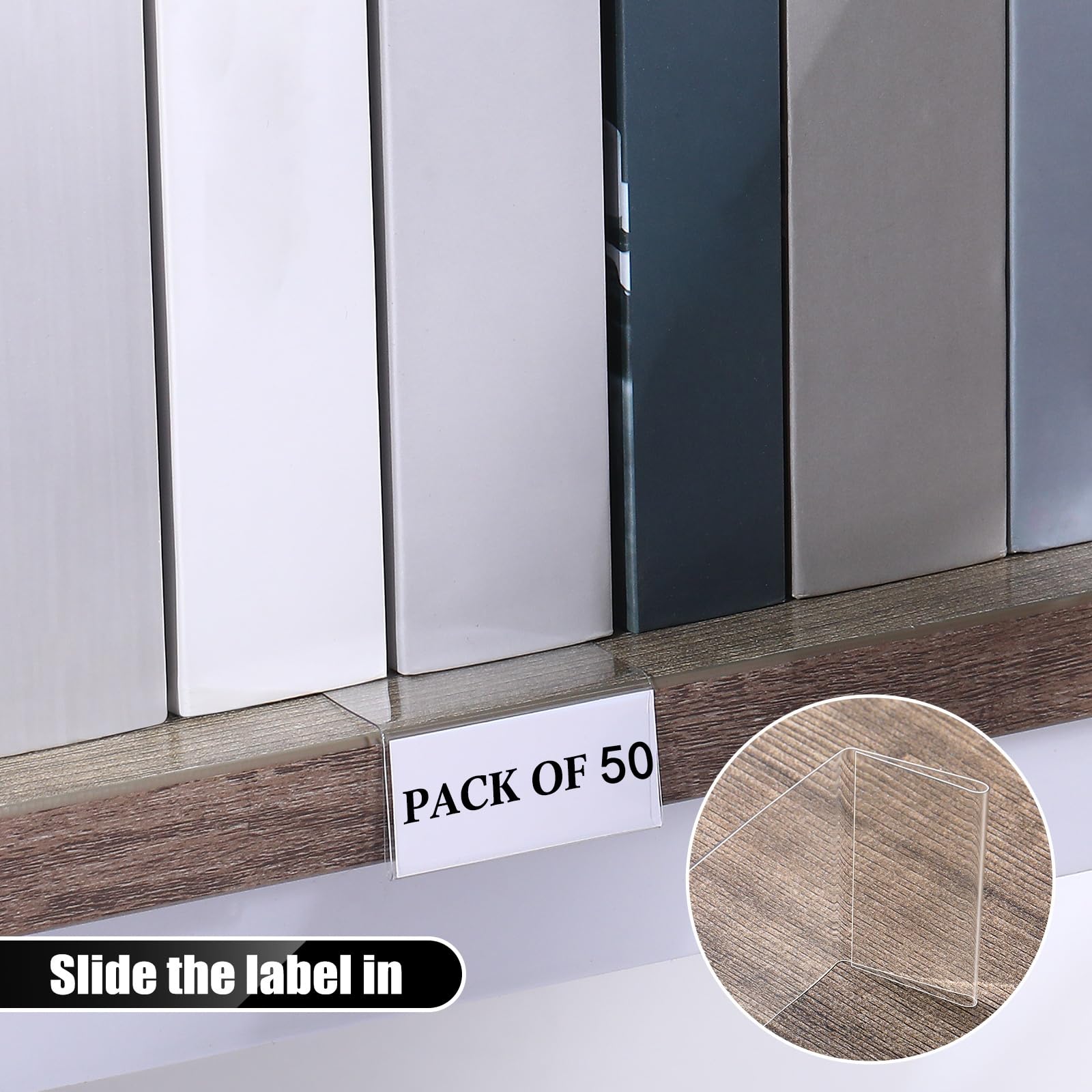 Containlol 50 porta etichette trasparenti per scaffali, 5,1 x 2,5 cm