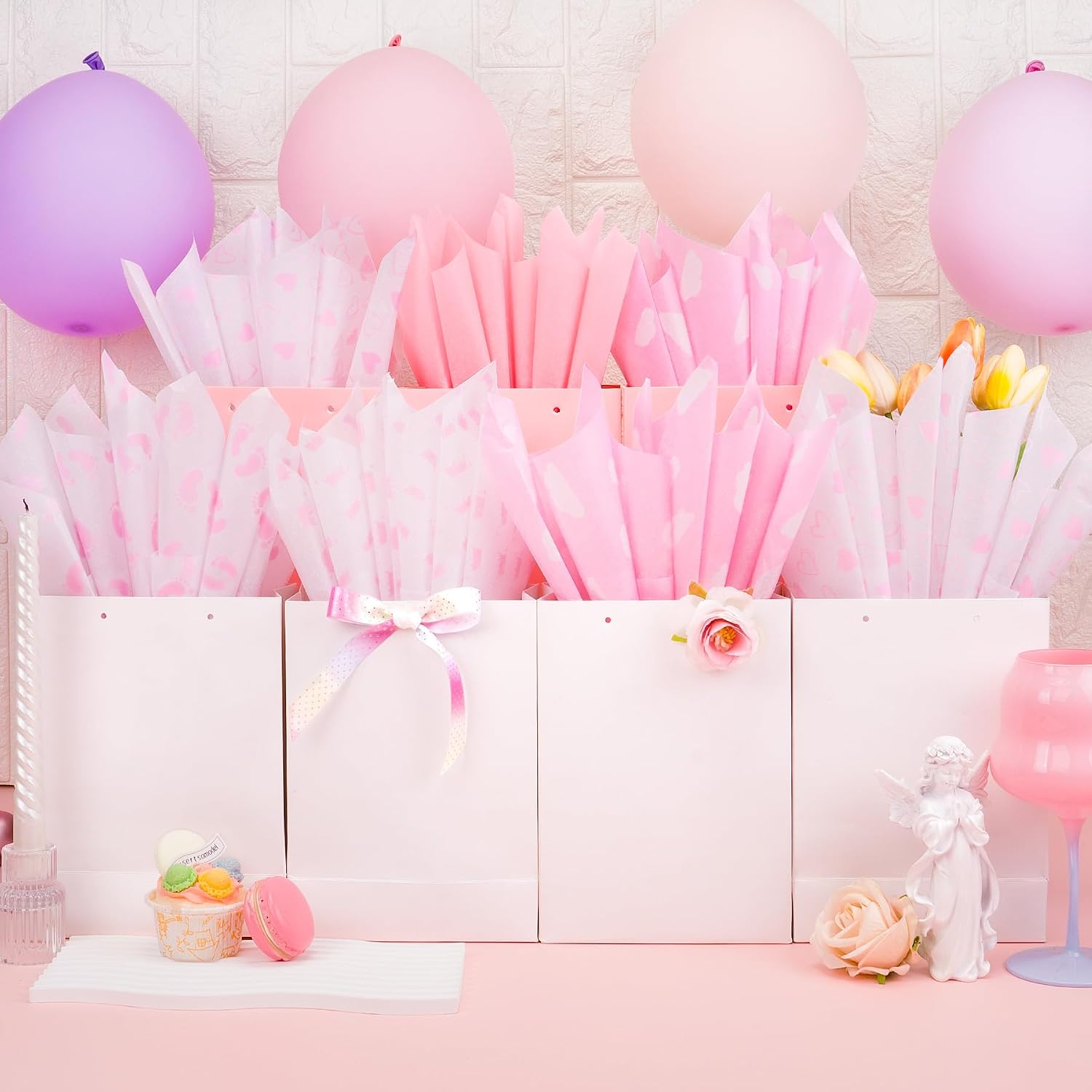 Larcenciel Tissue Paper, 50 Pcs Baby Feet Print Pink Tissue Paper for Gift Bags Gift Wrapping, Cute Baby Girl Design Tissue Paper Gift Wrap for Baby Shower, Birthday, Anniversary, Craft, 19.7x13.8in