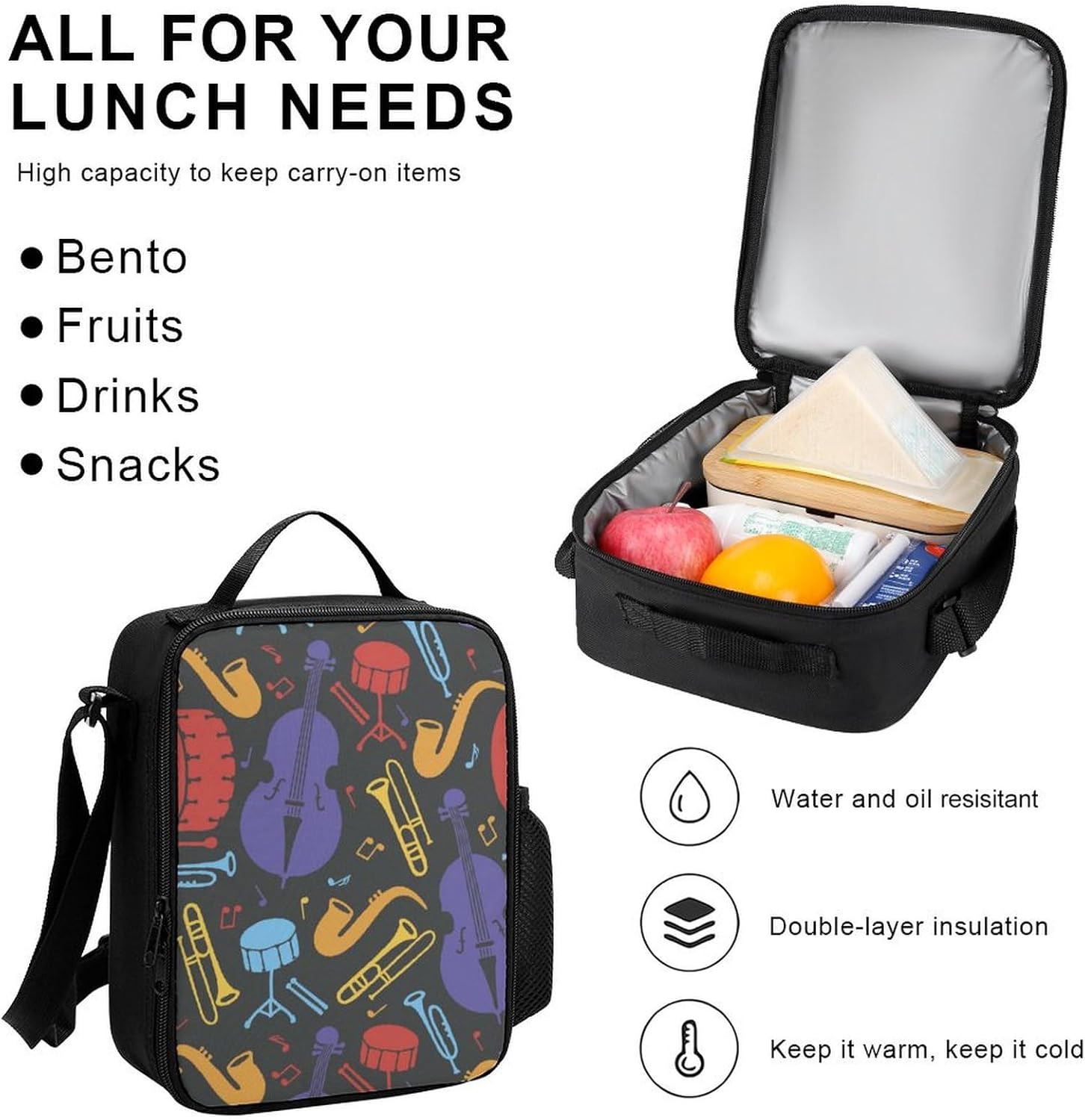 Trumpet Musical Instrument Pattern 3 Piece Backpack Sets With Lunch Bag Pencil Case Combination Hiking Travel Work