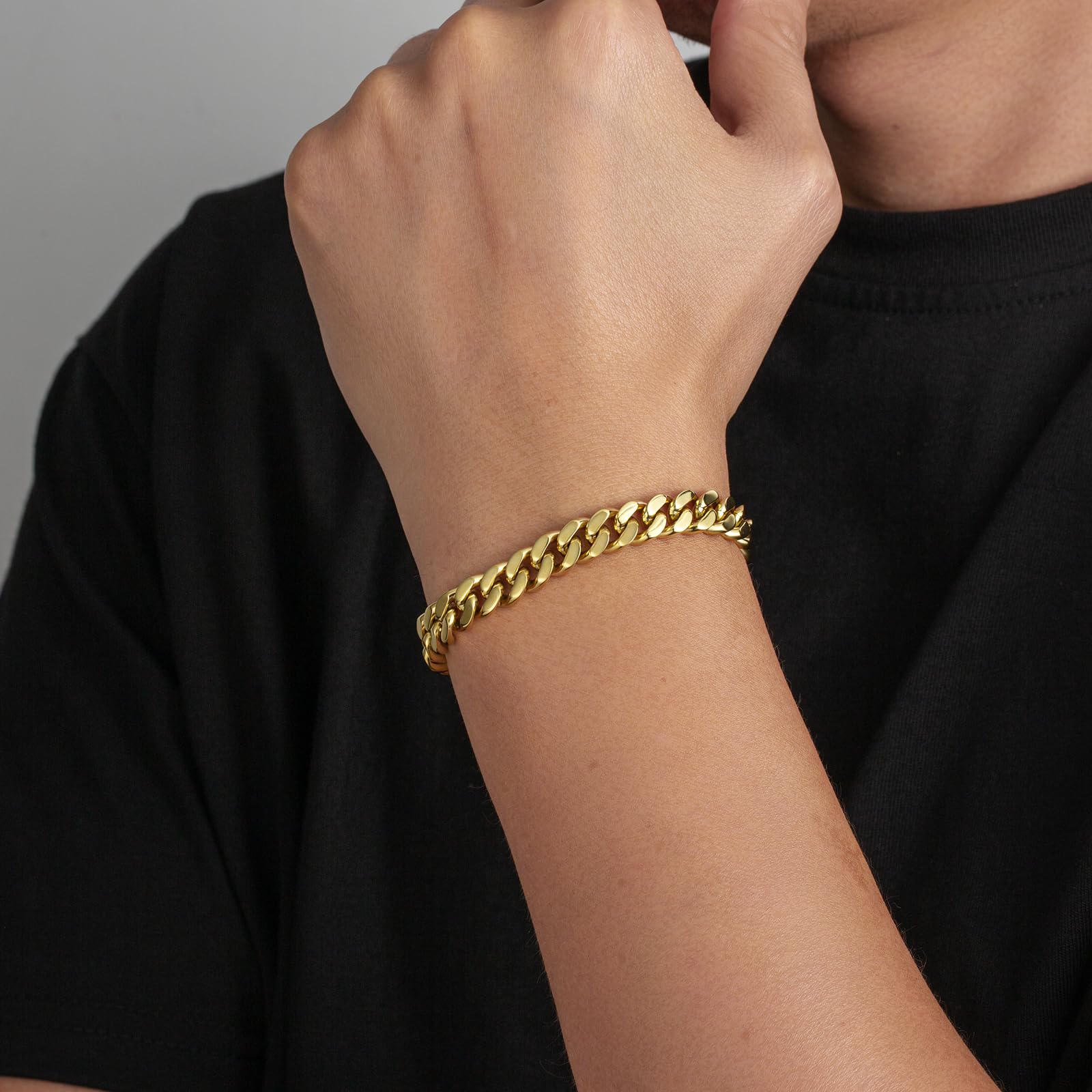 KRKC Herren Schmuck Set, 14K Gold Vergoldet Edelstahl 9mm Cuban Armband 20,3cm & 4mm Cuban Link Chain Halskette 50,8cm, Panzerkette Nickel-frei Rostfrei, Vatertag Geburtstag Geschenk für Männer