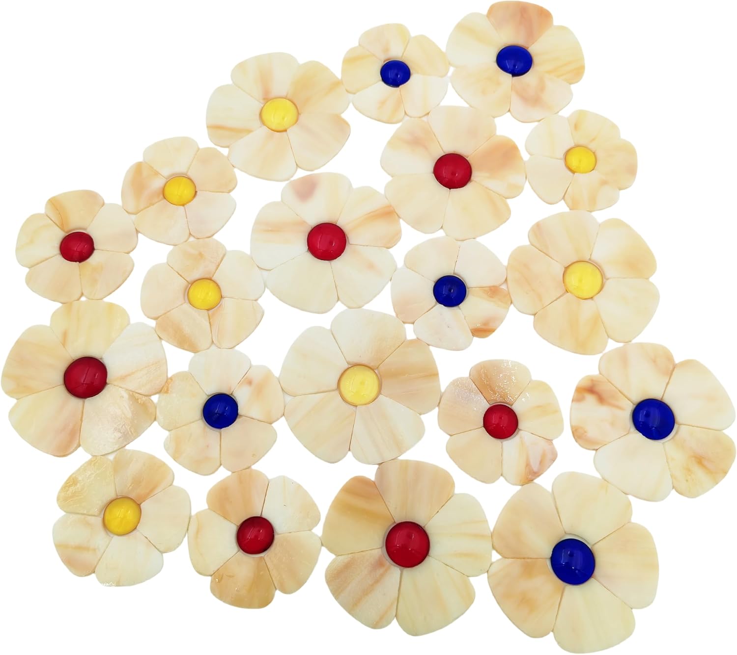 20PCS Glass Flower Mosaic Tiles, 2 Size Petal Stained Glass Mosaic Pieces for DIY Flower Crafts Home Decoration, Indoor & Outdoor Decor (Ice Cream)