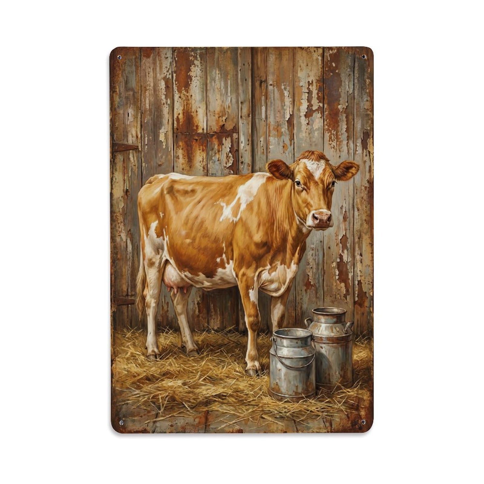 Guernsey Cow Farm Golden Dairy Milk 1 Vintage Metal Tin Sign Plaque Wall Decor for Cafe, Club, Garden Metal Poster 8x12Inch