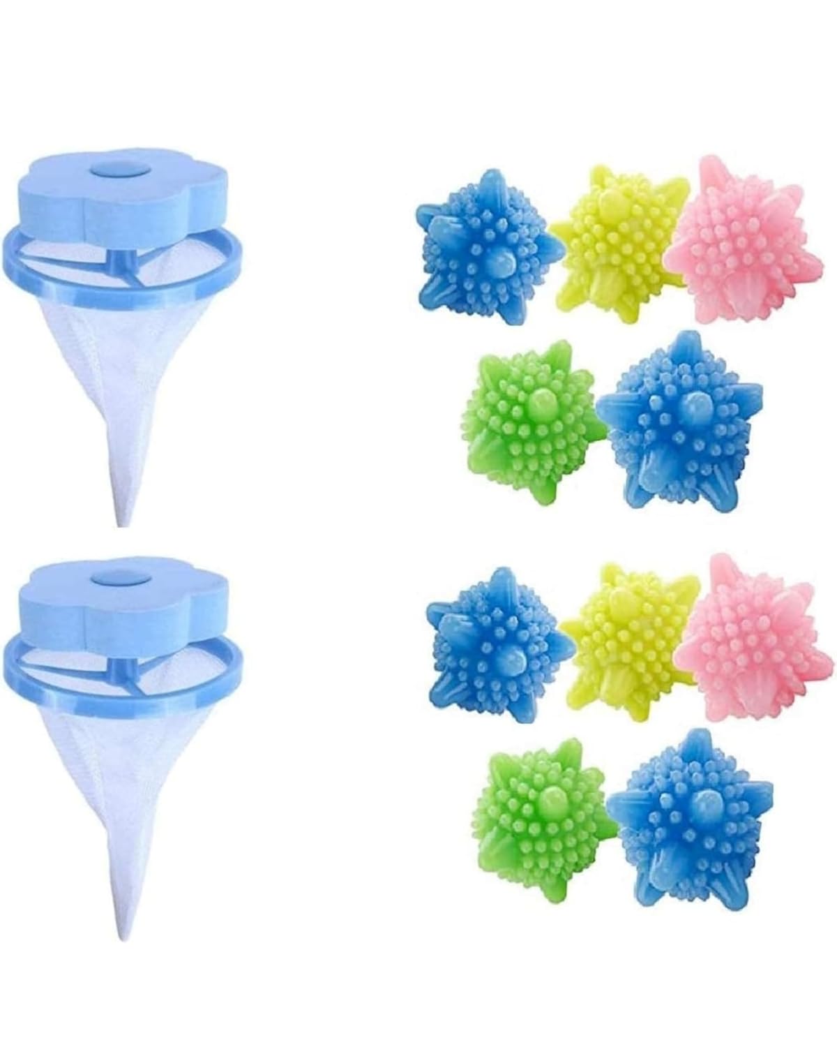 2 Pcs Washing Machine Floating Lint Mesh Bags And 10 Pcs Reusable Laundry Dryer Balls Set- Hair Catcher, Lint Trap, And Eco-Friendly Dryer Balls (Multicolor)