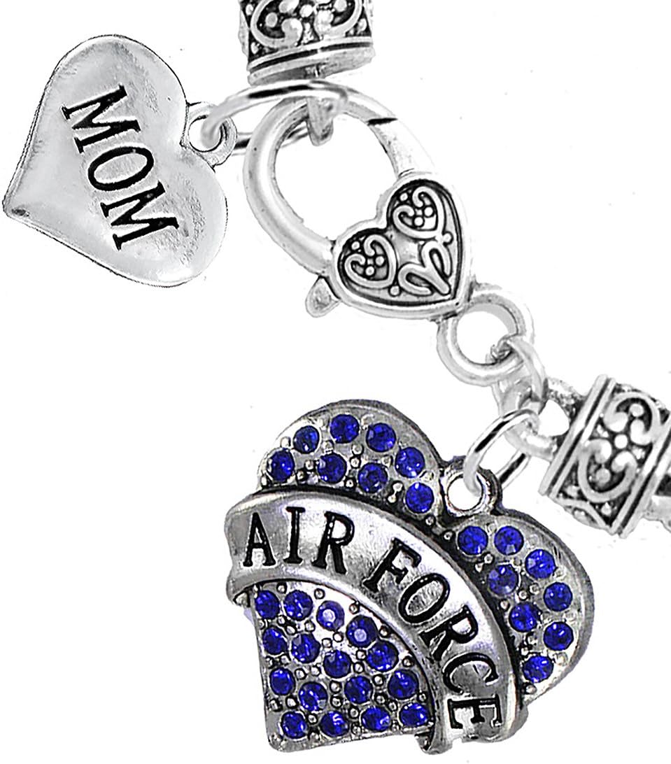 Cardinali Jewelry Air Force Mom Heart Bracelet, Hypoallergenic, Will NOT Irritate Anyone with Sensitive Skin. Safe- Nickel, Lead and Cadmium Free