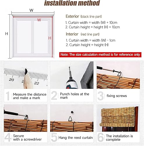 Miniatura 7 de Persianas de bambú, persianas enrollables sin cordones para ventanas, filtrado de luz natural, persianas enrollables de bambú para interiores y