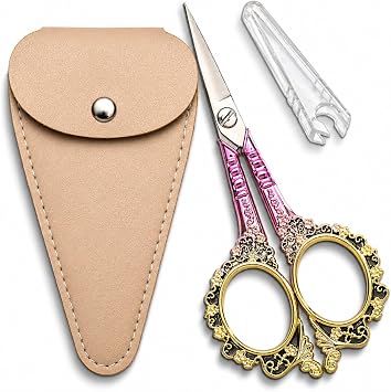 Sewing Embroidery Scissors, Sharp Tip Crochet Scissor with Cover for Craft Artwork Needlepoint Cross Stitch Thread Yarn Paper Cutting Handicraft DIY Tools, 4.5in Pink Shears