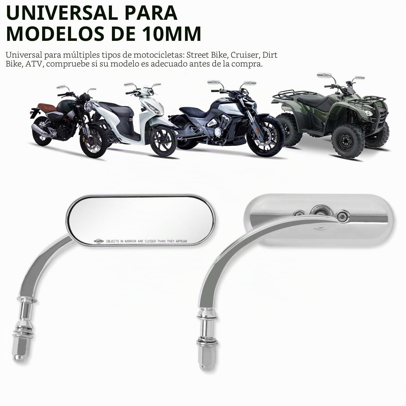 Espejos Retrovisores de Motocicleta de Forma Ovalada Cromo, M8 M10 Retrovisores Moto Compatible con Harley Road King Softail Glide Dyna Chopper Bobber Touring Cruiser Street Bike Yamaha