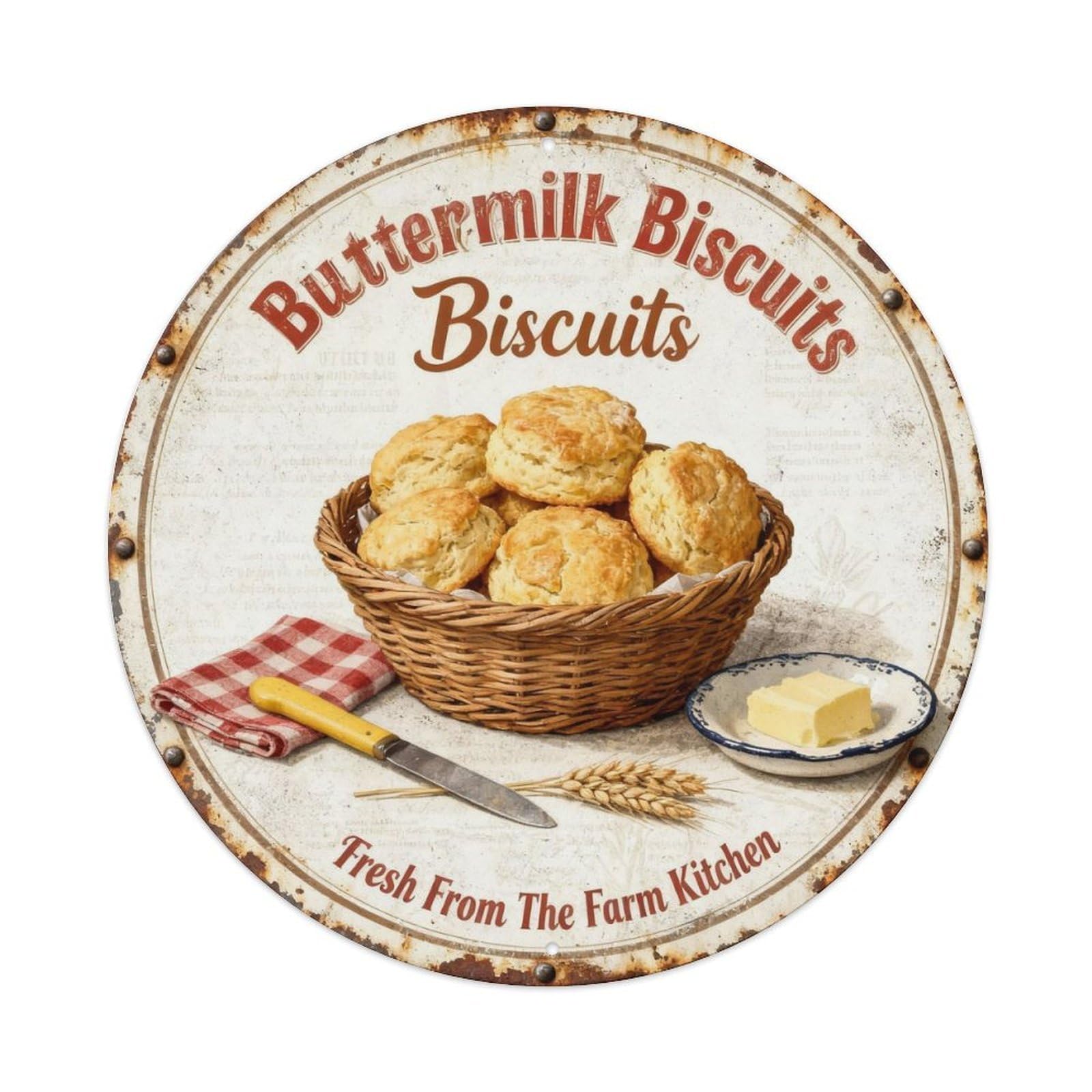 Buttermilk Biscuits Kitchen Decor Metal Tin Sign Plaque